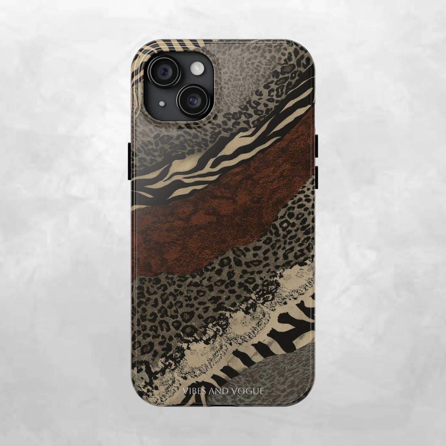 Safari Patchwork Tough Phone Case — Brown Leopard & Zebra Animal Print