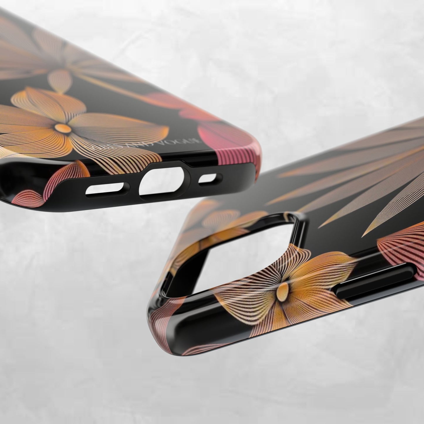 Tough Phone Case — Botanical Line Art Floral Design (Black & Copper)