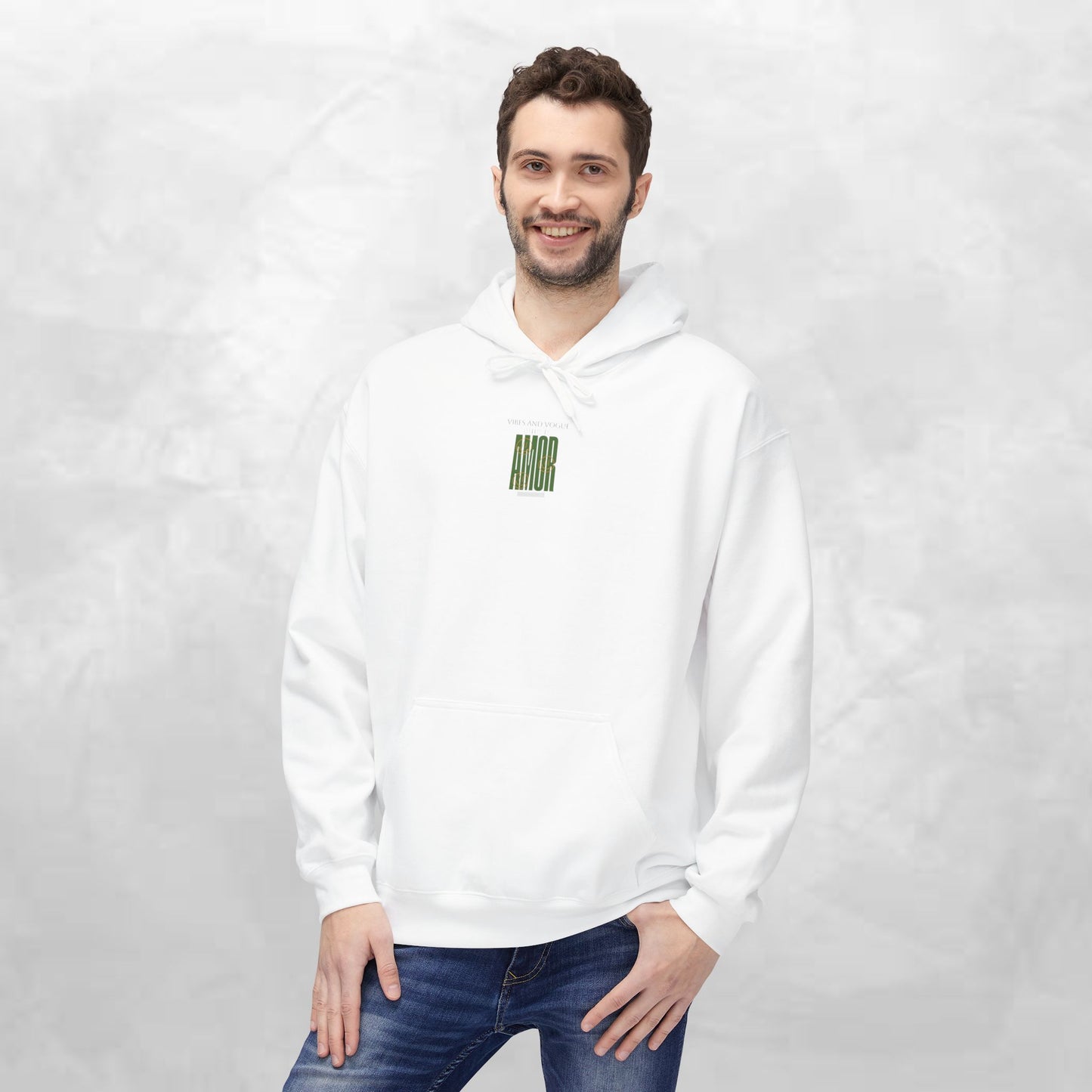 Amor Graphic Hoodie — Green Vintage Script Love Design