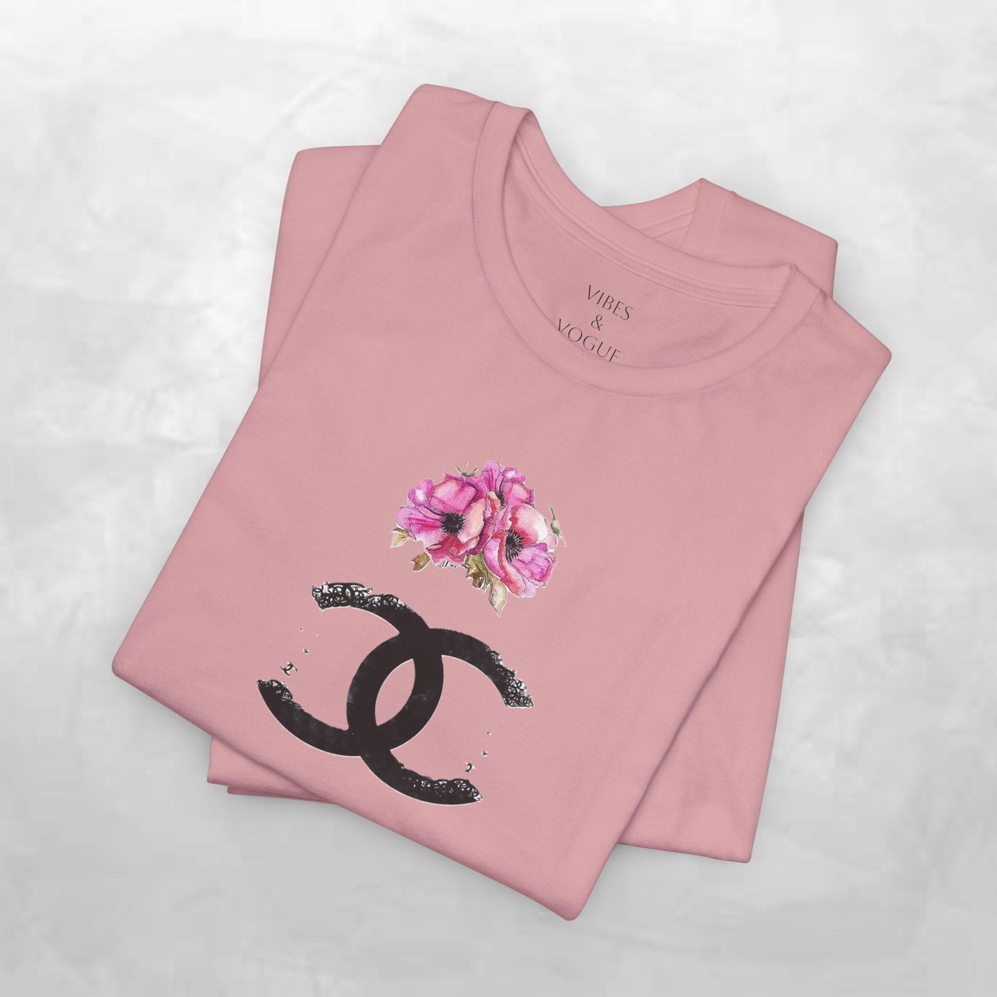 Chic Floral Logo Tee | Stylish Unisex Jersey Short Sleeve T-Shirt, Fashion Tee, Luxury Aesthetic, Gift for Her, Casual Wear, Trendy Apparel