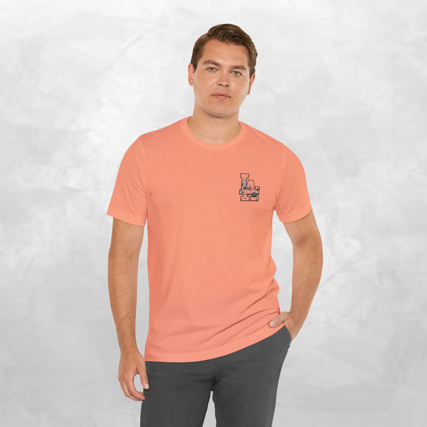 Minimalist Cityscape Pocket Tee — Small Black Line Art Chest Print
