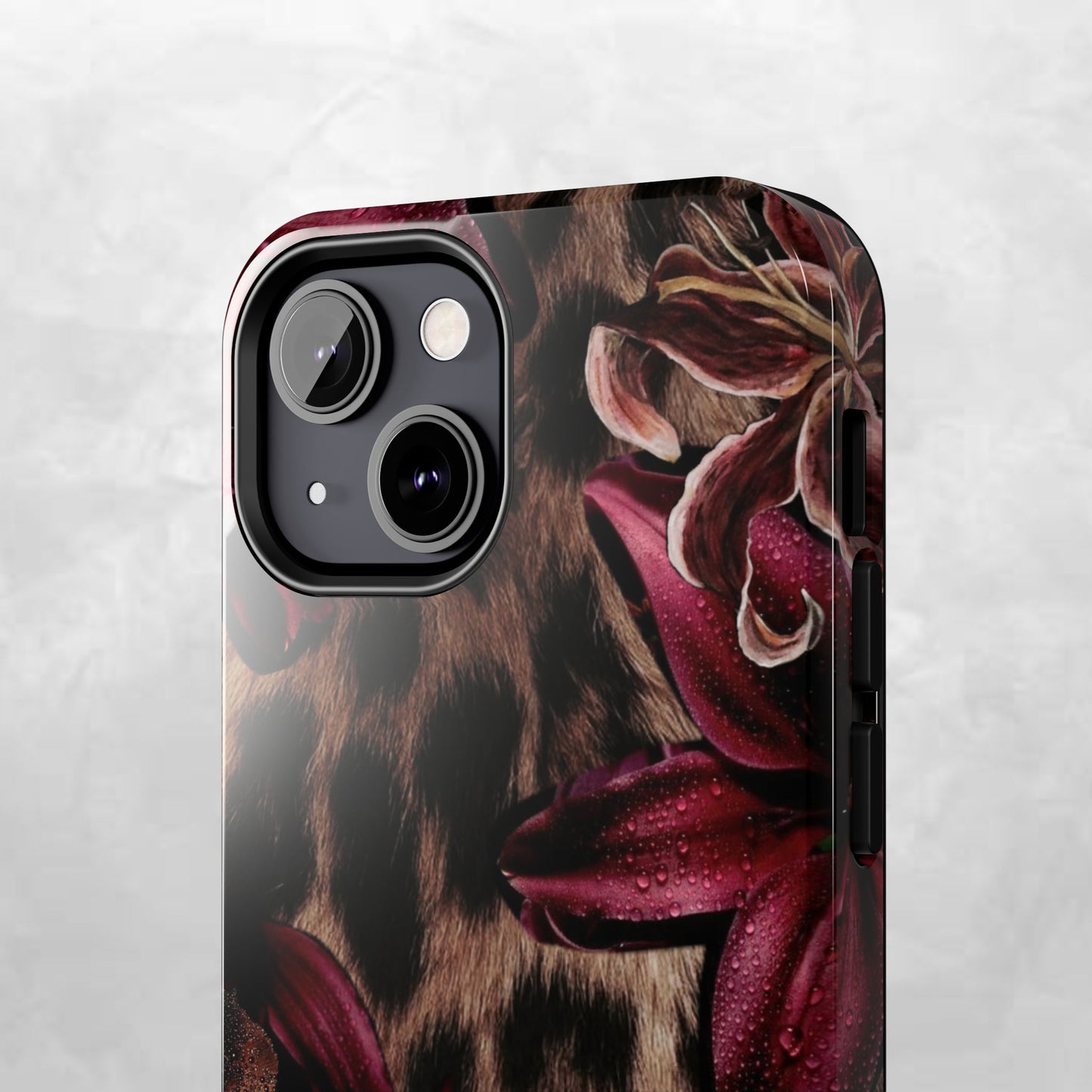 Leopard Bloom Tough Phone Case — Burgundy Floral Protective Cover