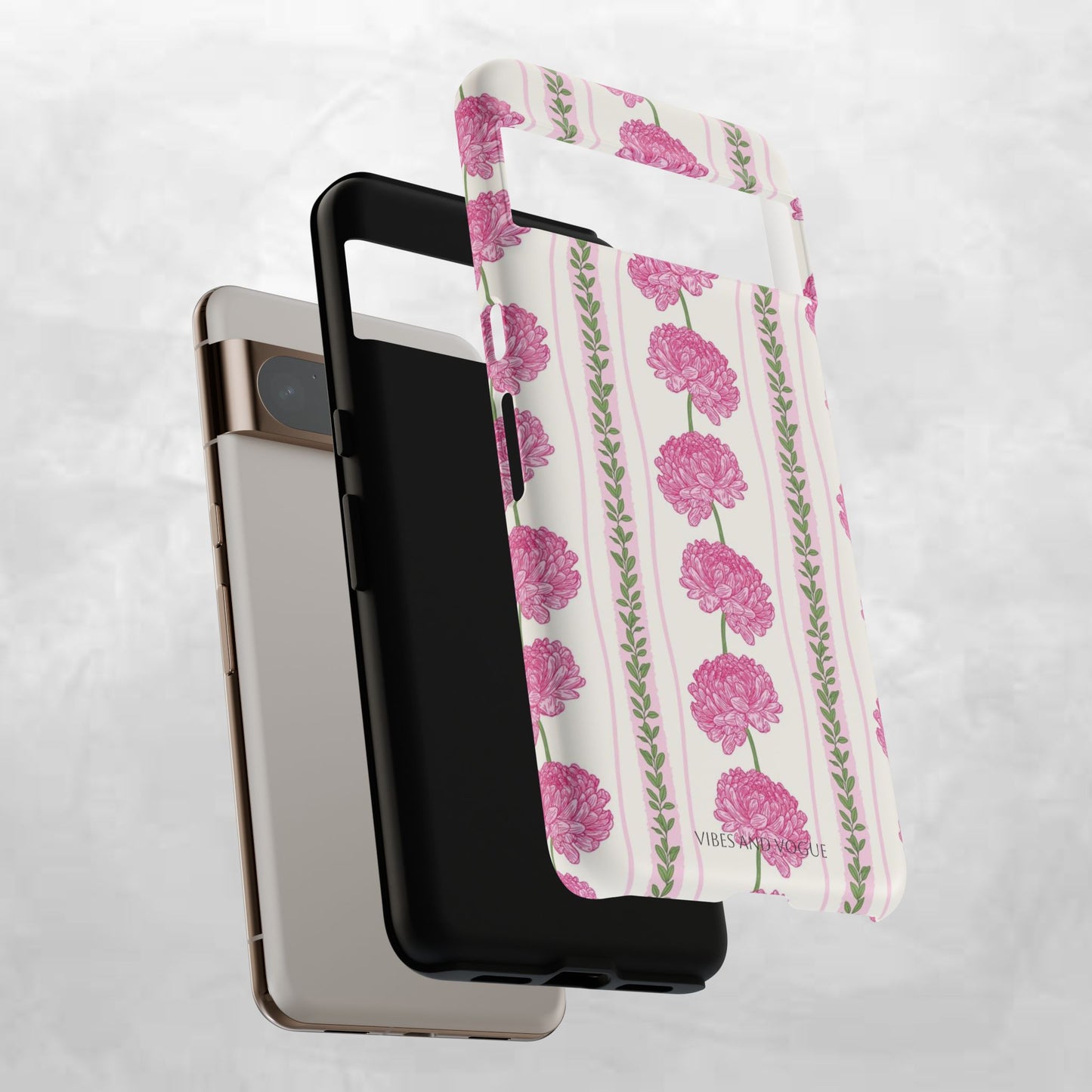 Floral Carnation Phone Case — Pink Vintage Stripe Tough Case