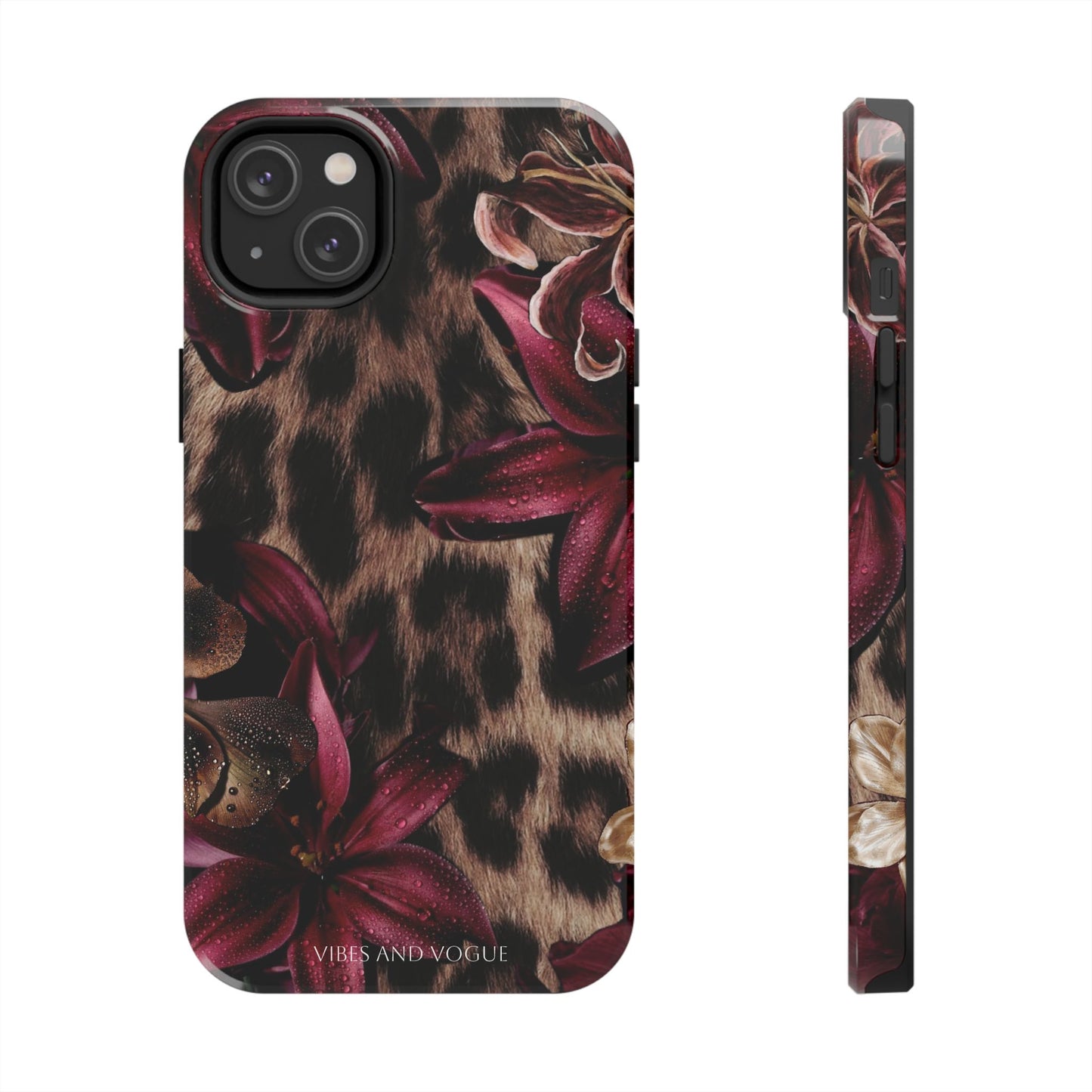 Leopard Bloom Tough Phone Case — Burgundy Floral Protective Cover