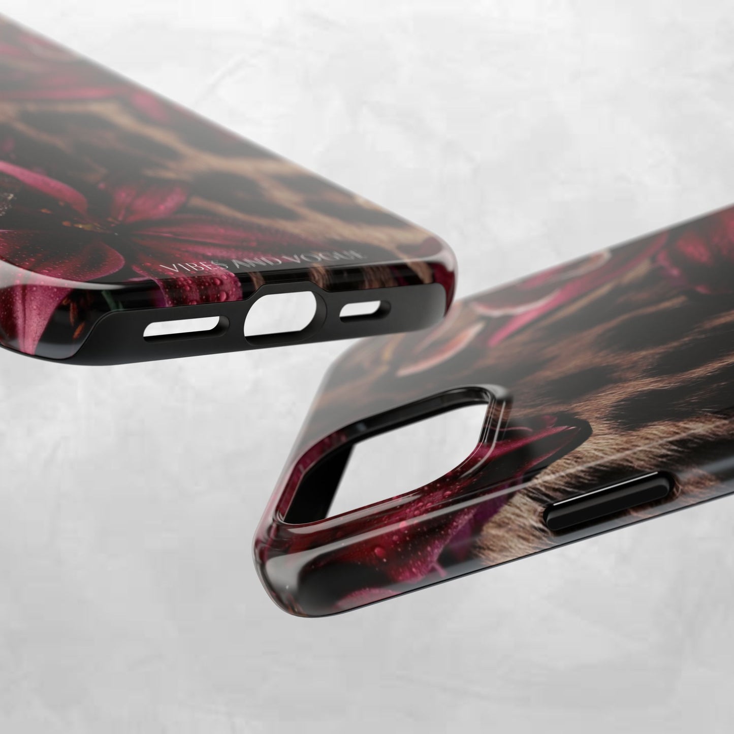 Leopard Bloom Tough Phone Case — Burgundy Floral Protective Cover