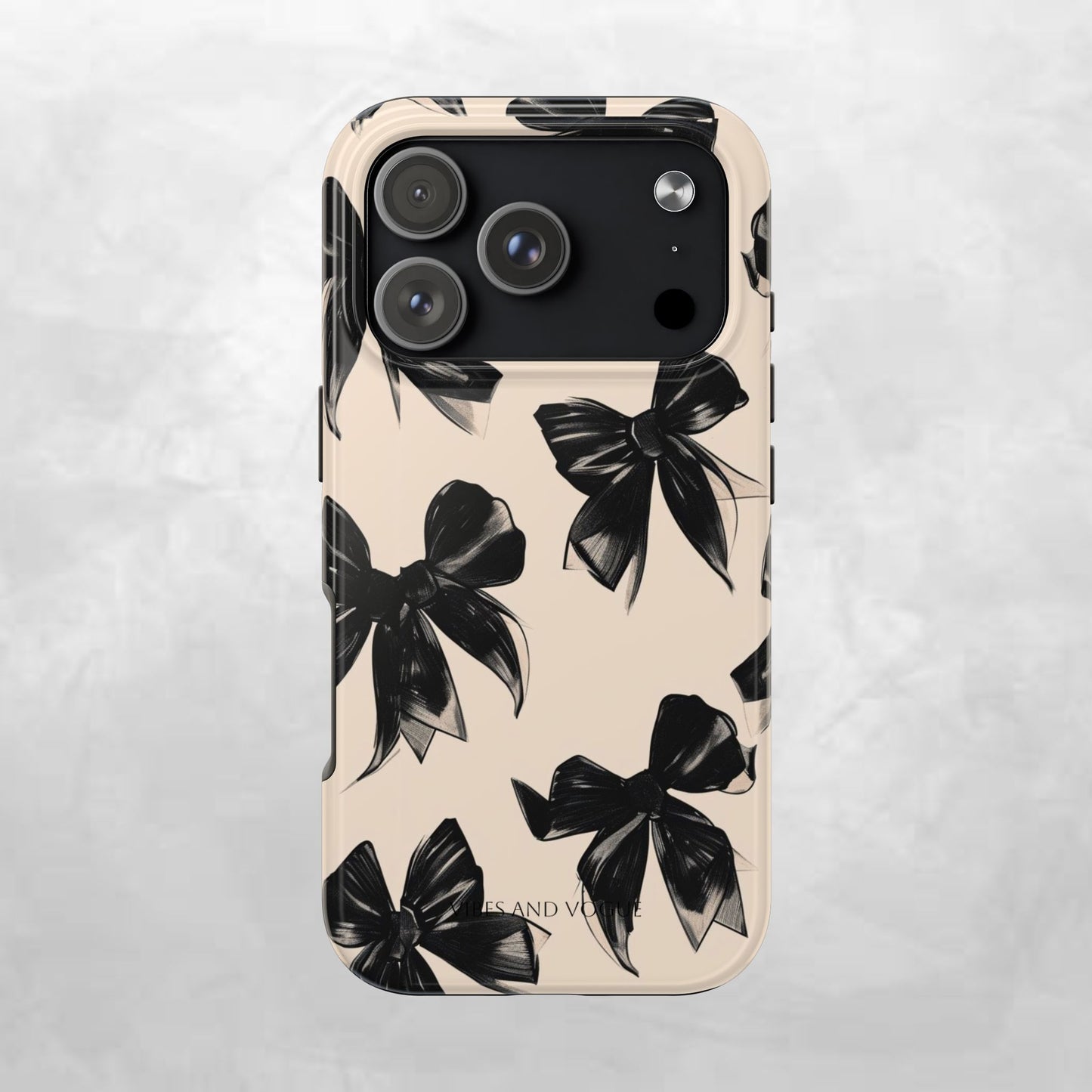 Tough Phone Case — Black Bow Pattern on Nude Background