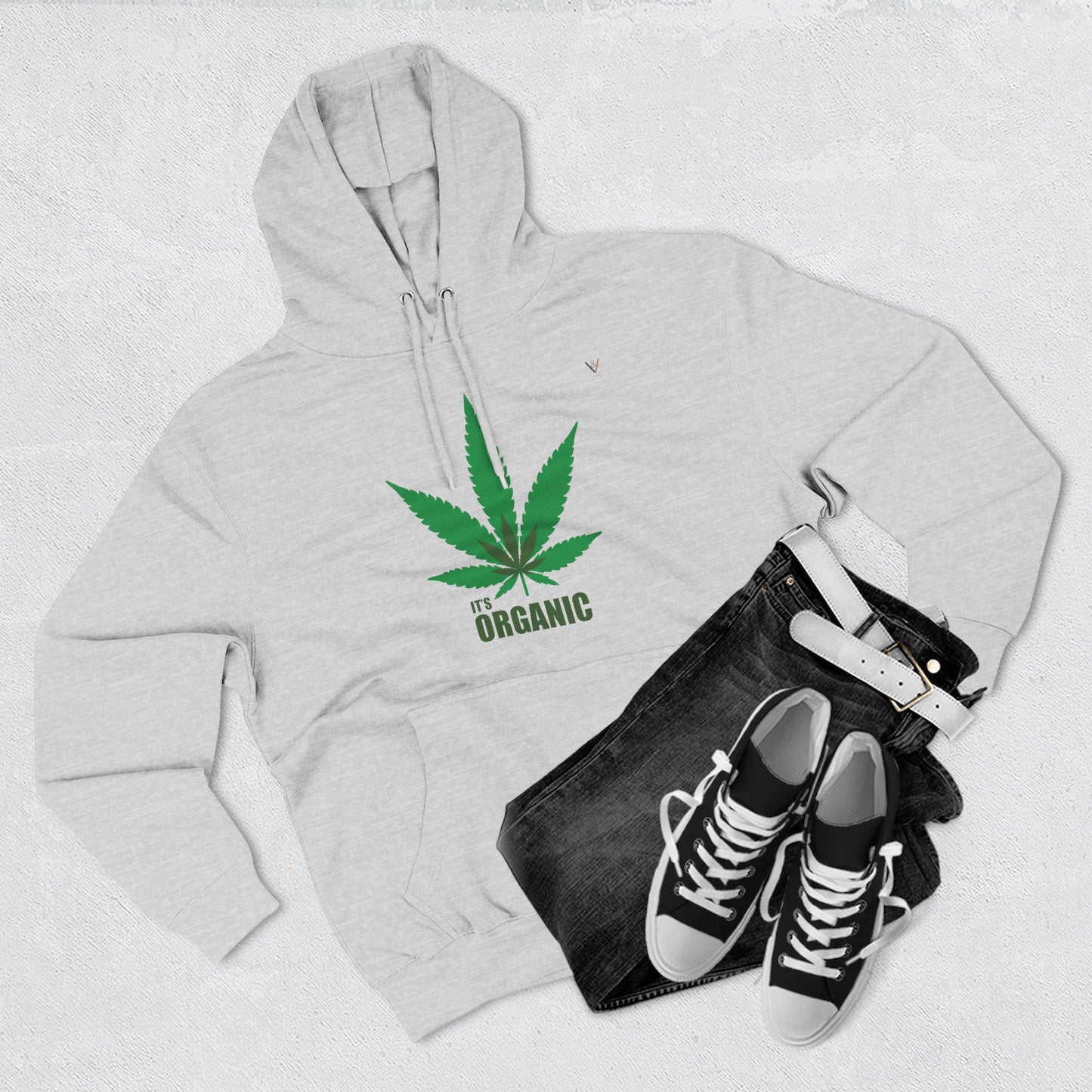 Organic Hemp Leaf Fleece Hoodie - Eco-Friendly Cannabis Apparel