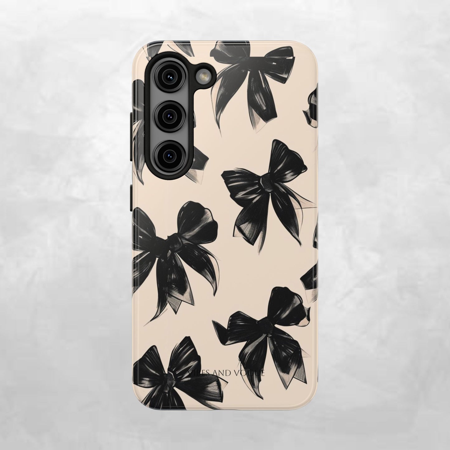 Tough Phone Case — Black Bow Pattern on Nude Background