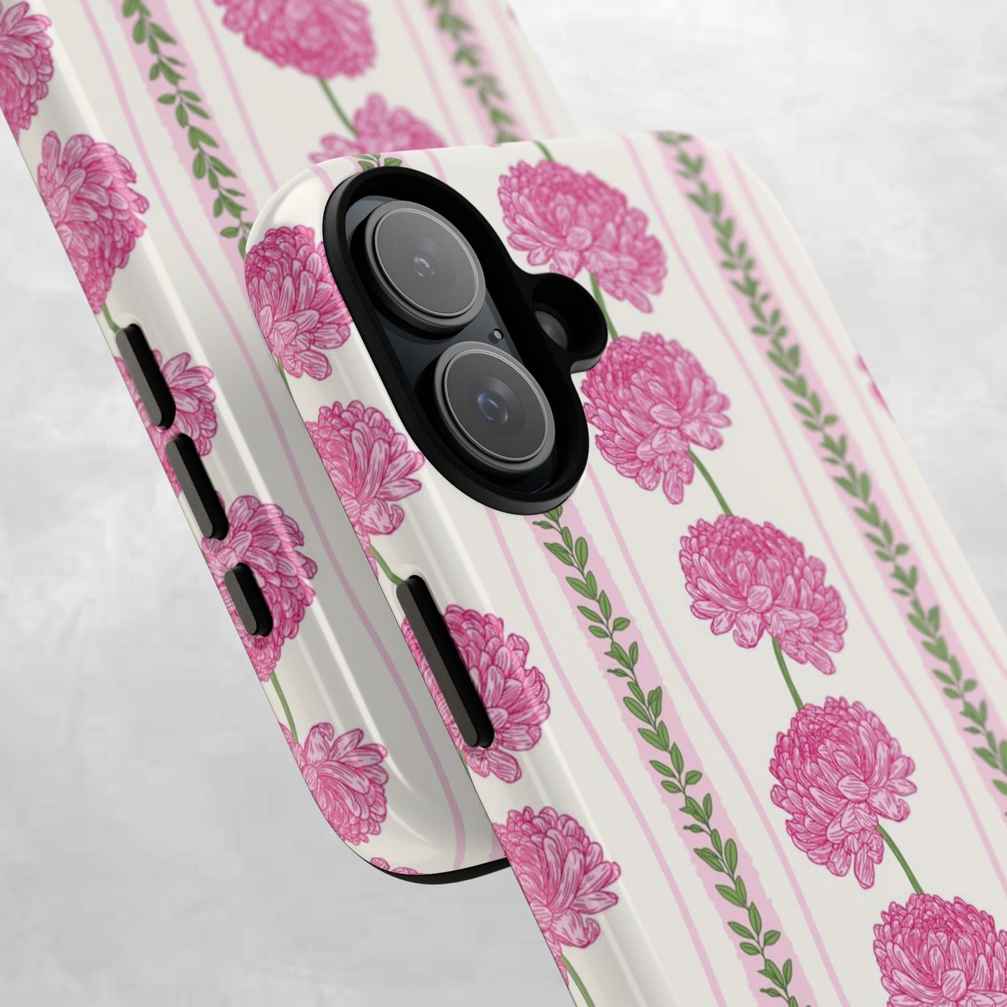 Floral Carnation Phone Case — Pink Vintage Stripe Tough Case