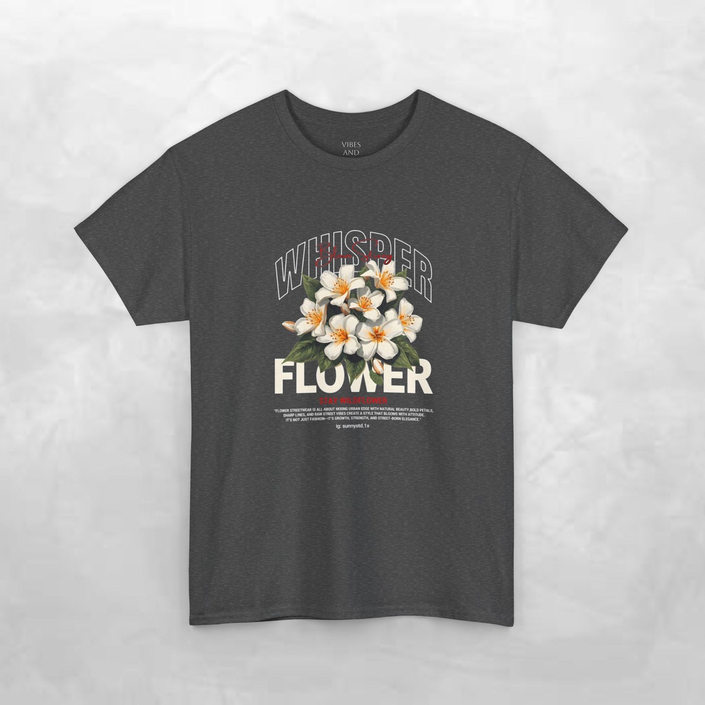 Floral "Whisper Flower" Graphic Tee — Vintage Plumeria Blossom Shirt
