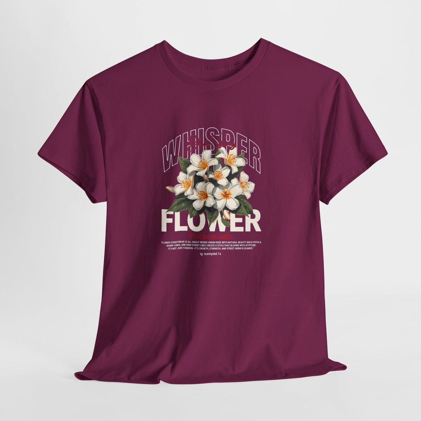 Floral "Whisper Flower" Graphic Tee — Vintage Plumeria Blossom Shirt