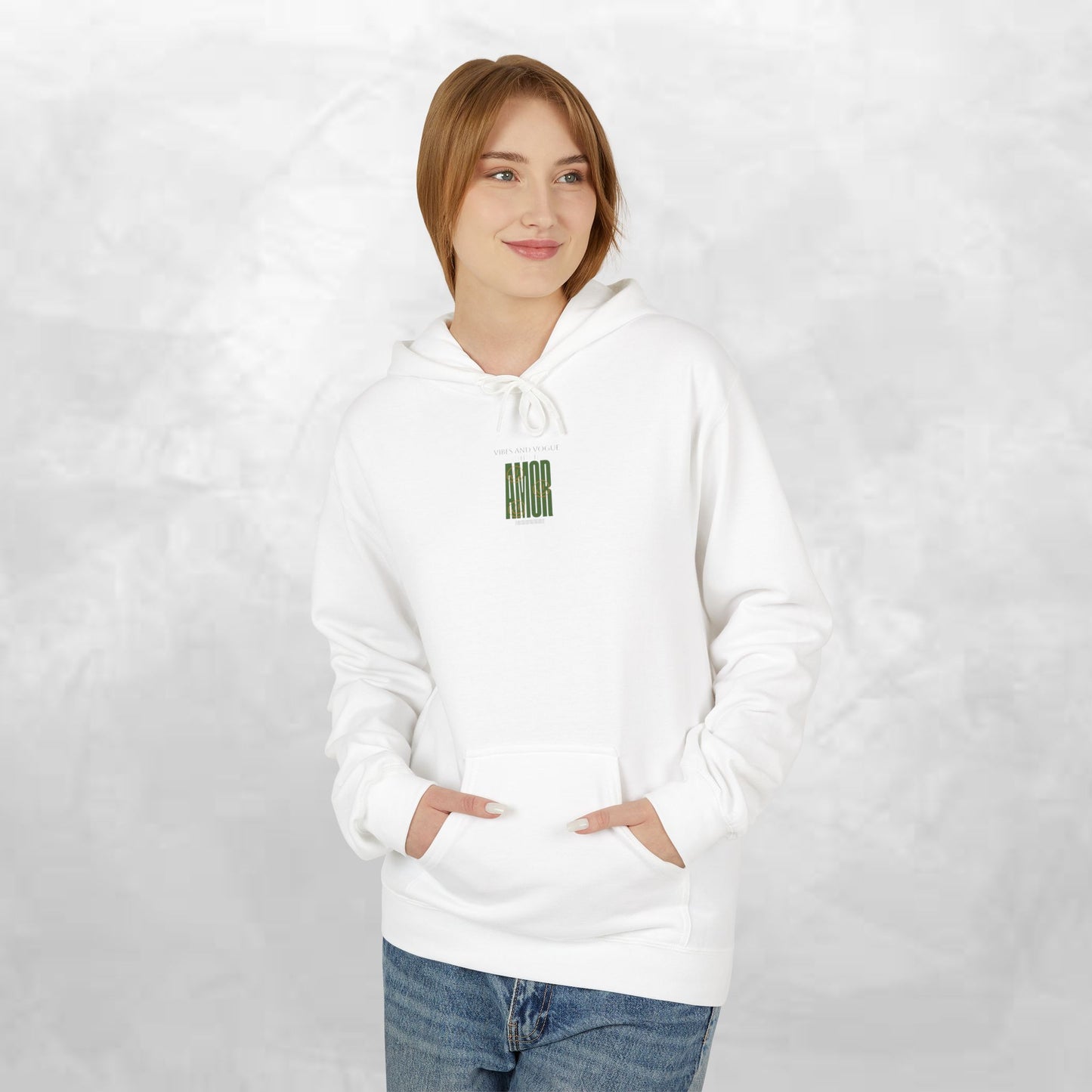 Amor Graphic Hoodie — Green Vintage Script Love Design