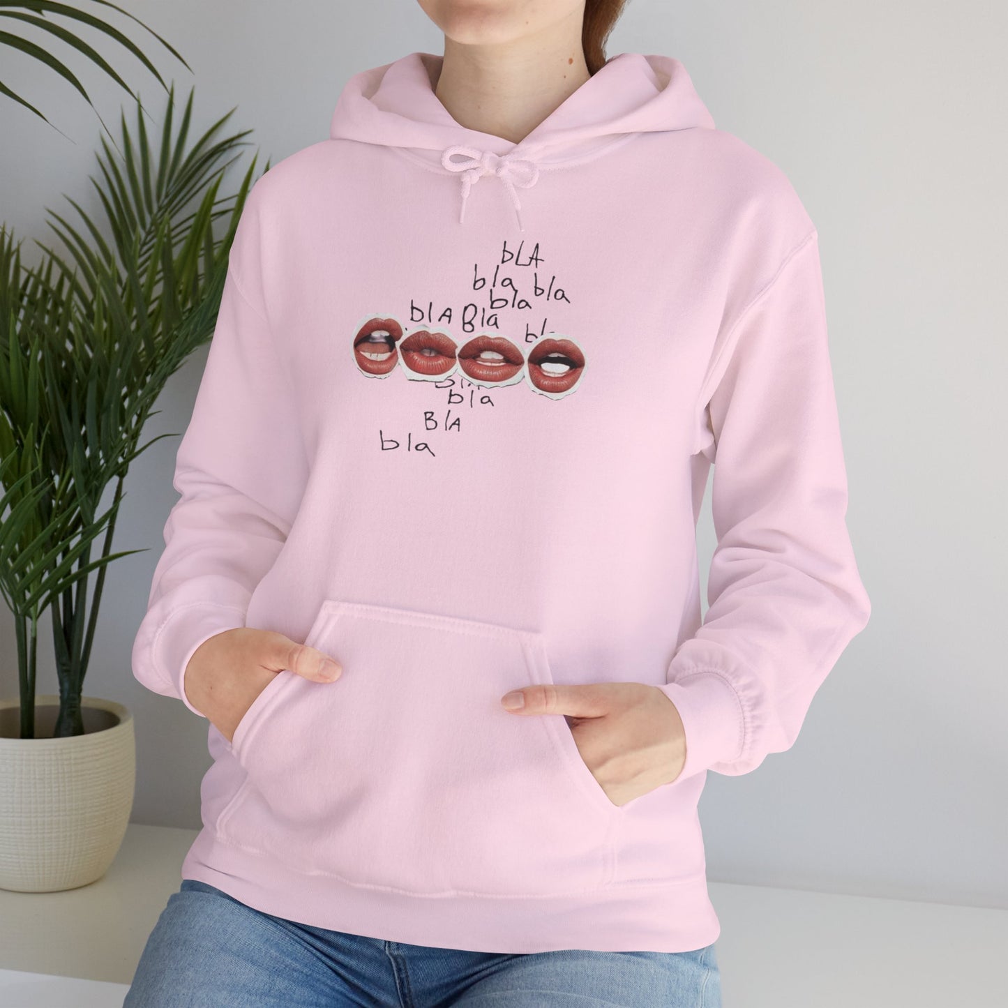 Graphic Hoodie — 'BLA BLA' Lip Print Pullover