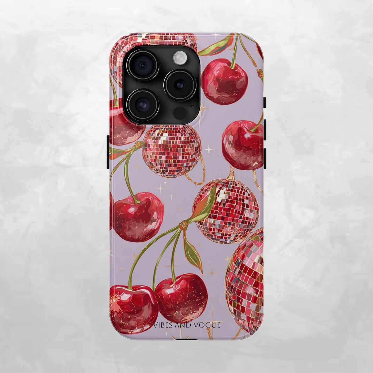 Disco Cherry Tough Phone Case — Retro Sparkle iPhone Protection