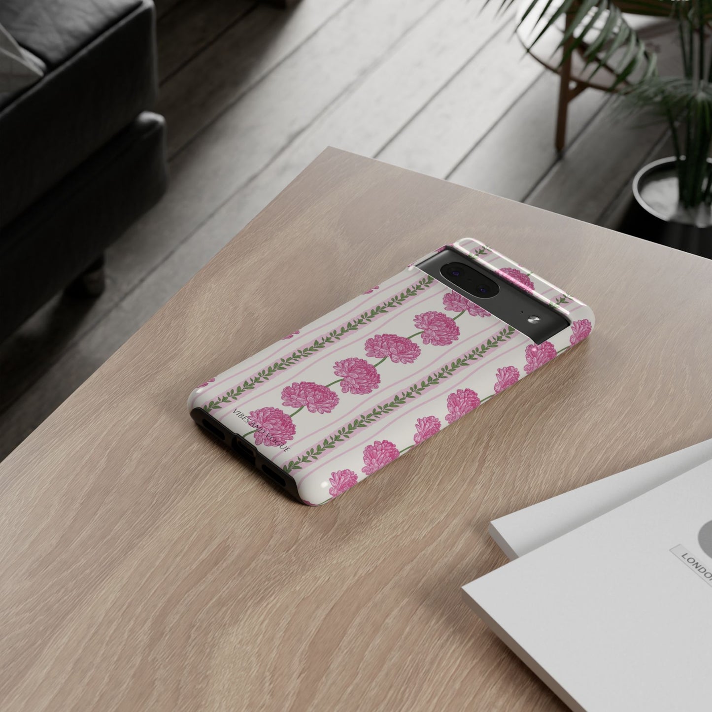 Floral Carnation Phone Case — Pink Vintage Stripe Tough Case
