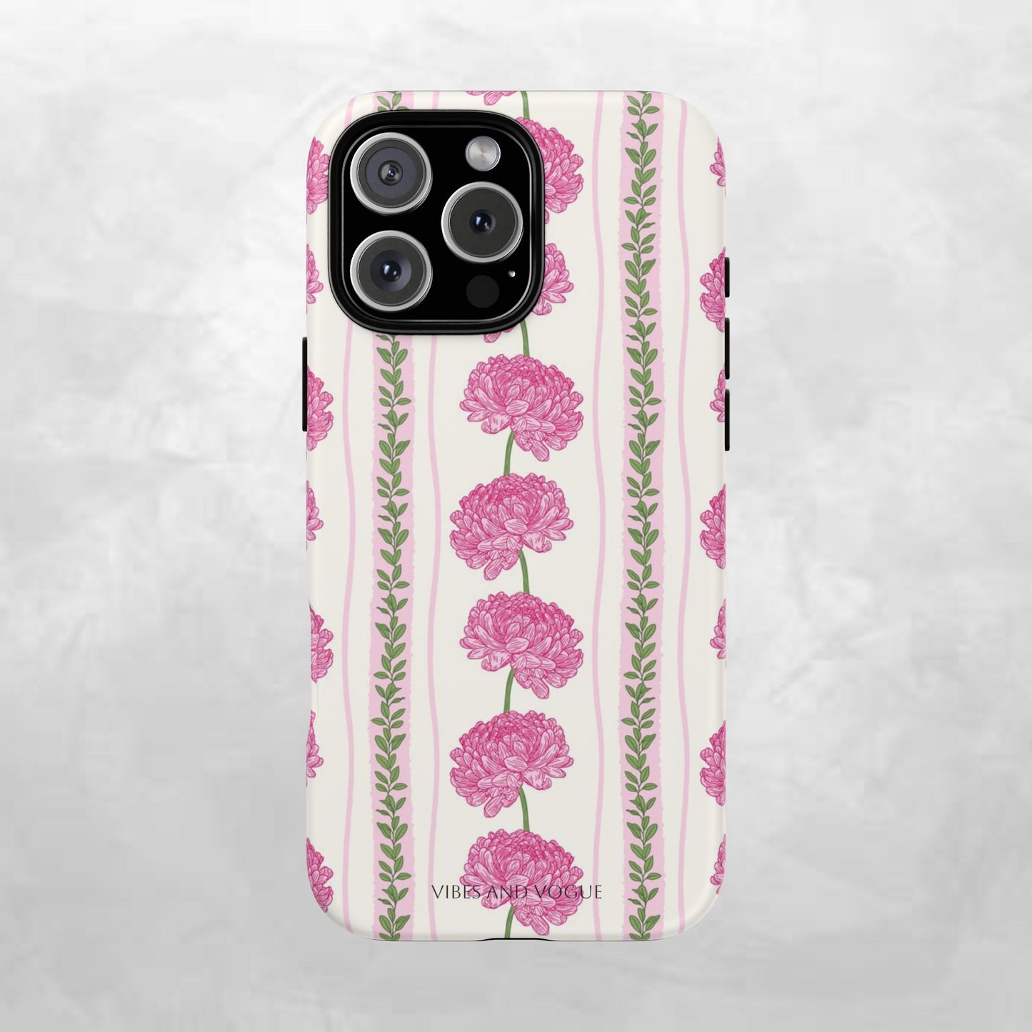 Floral Carnation Phone Case — Pink Vintage Stripe Tough Case