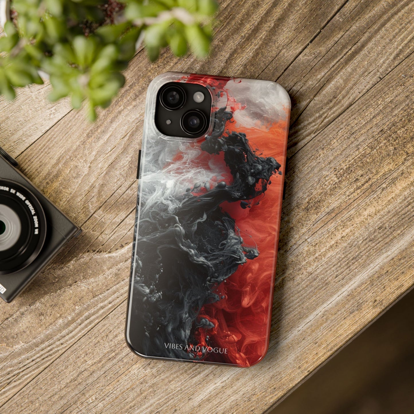 Abstract Red & Black Smoke Tough Phone Case — Vibes and Vogue Protective Cover