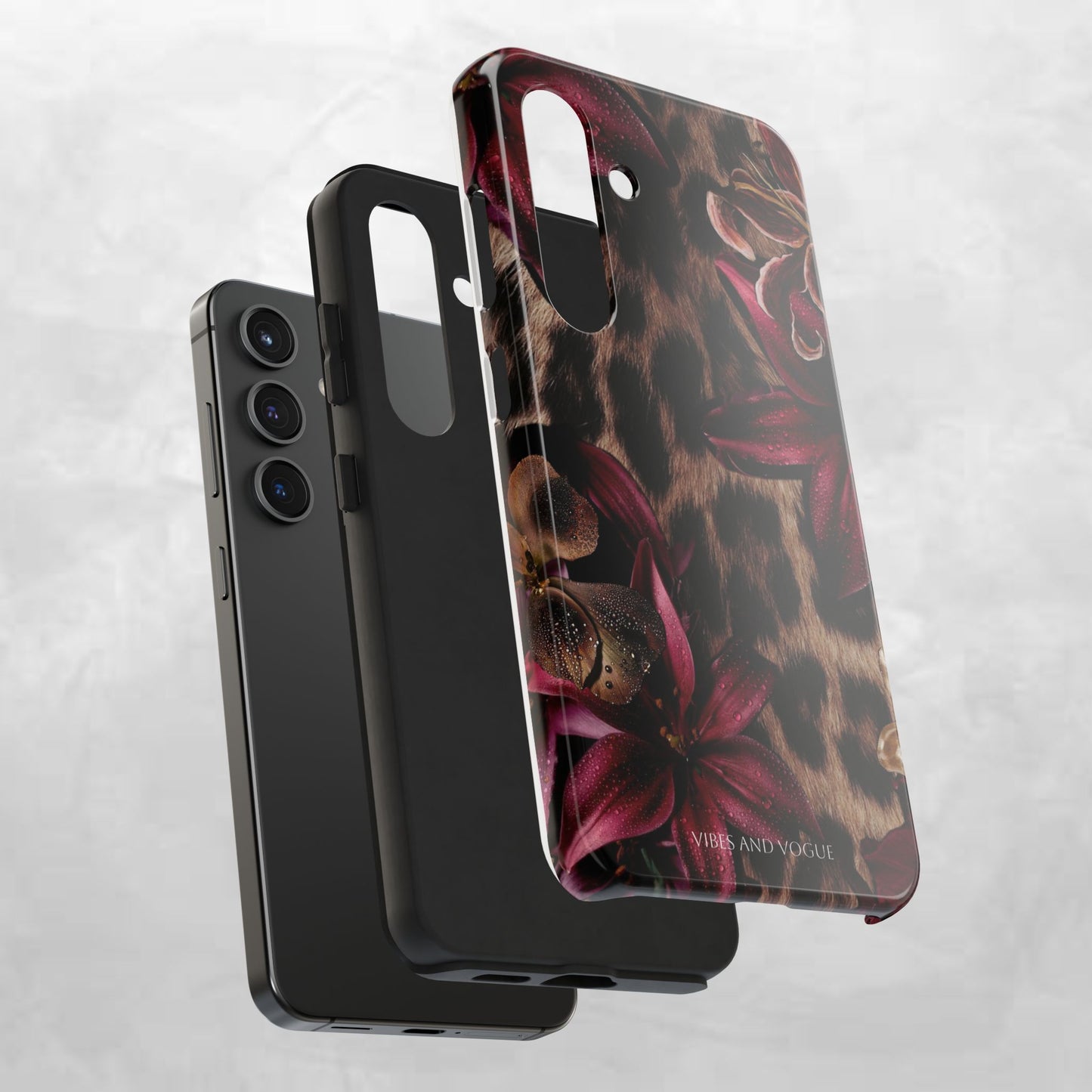 Leopard Bloom Tough Phone Case — Burgundy Floral Protective Cover