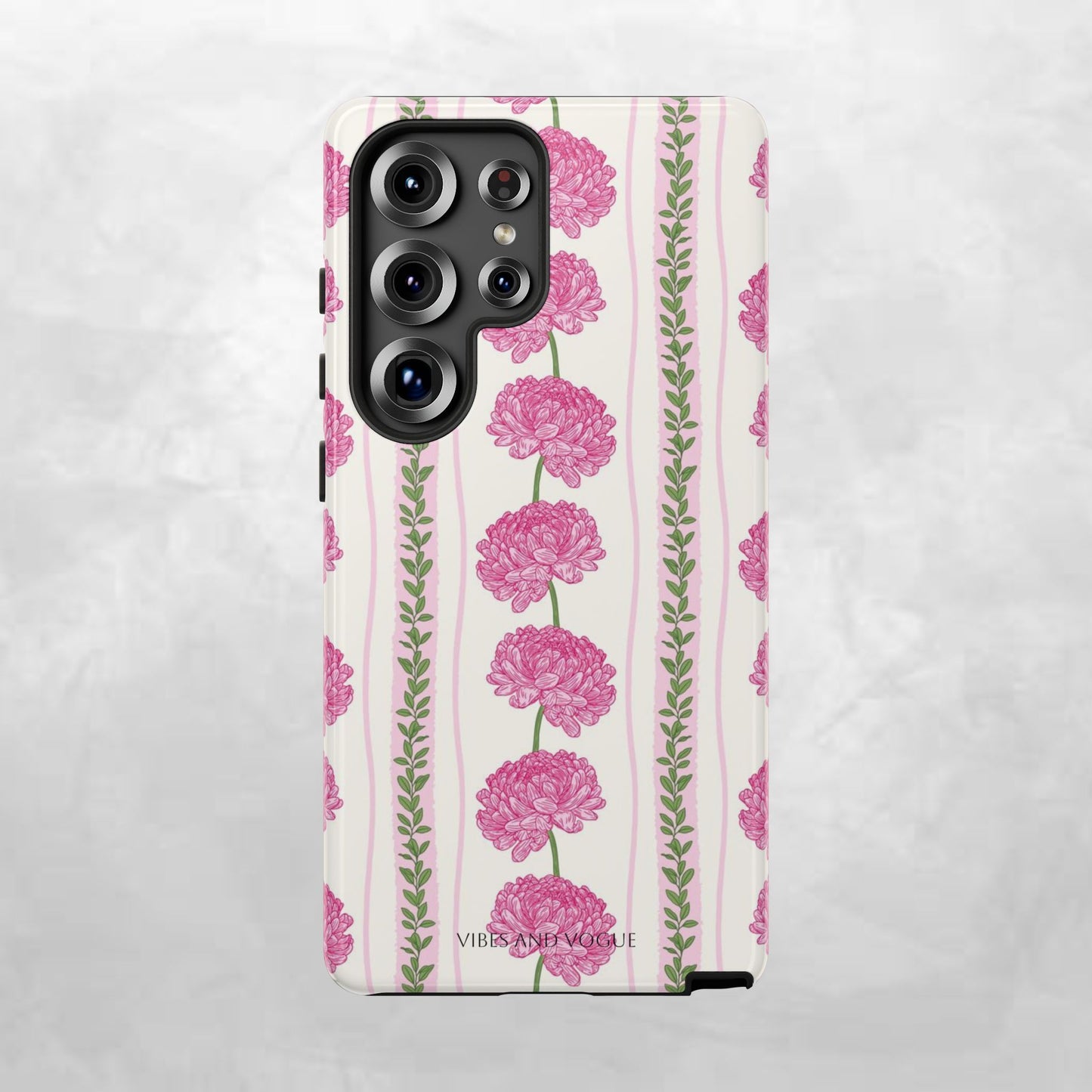 Floral Carnation Phone Case — Pink Vintage Stripe Tough Case