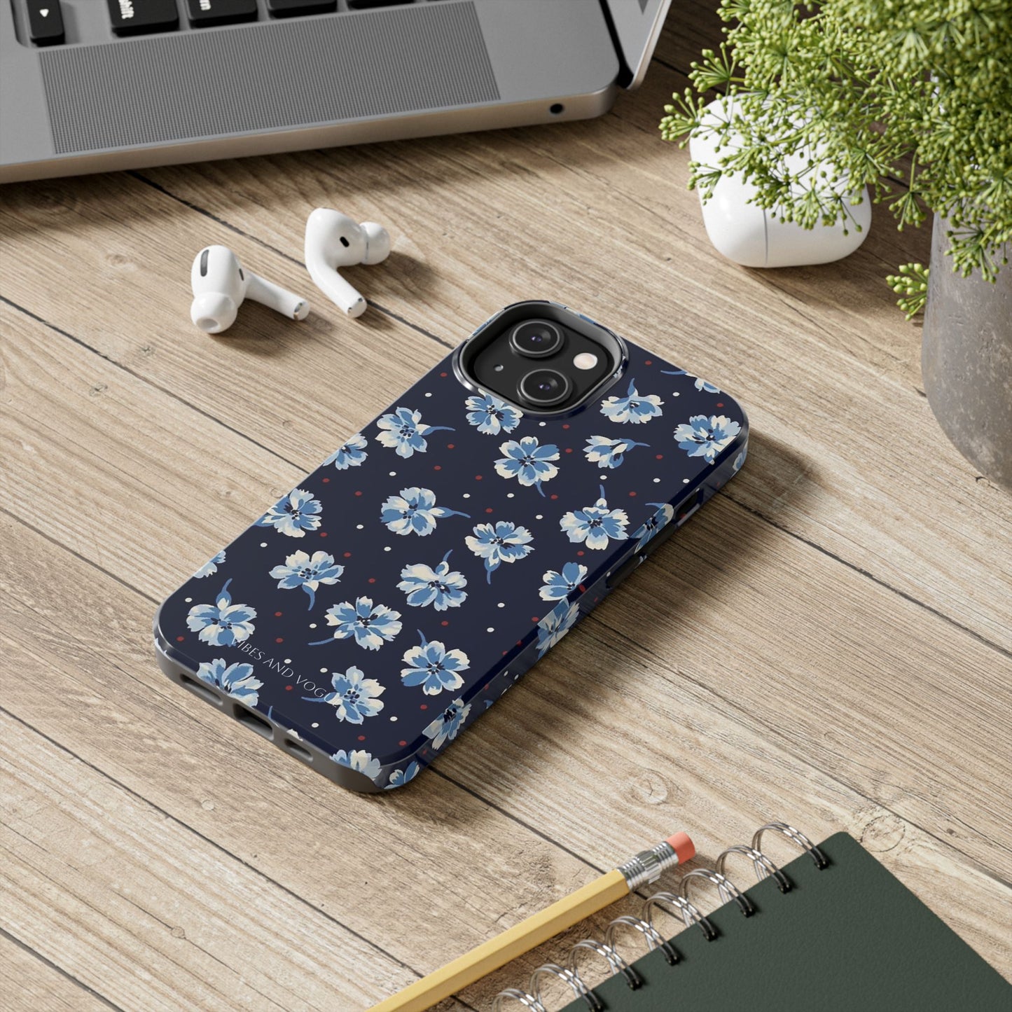Floral Navy Tough Phone Case — Blue Blossom Protective Phone Cover