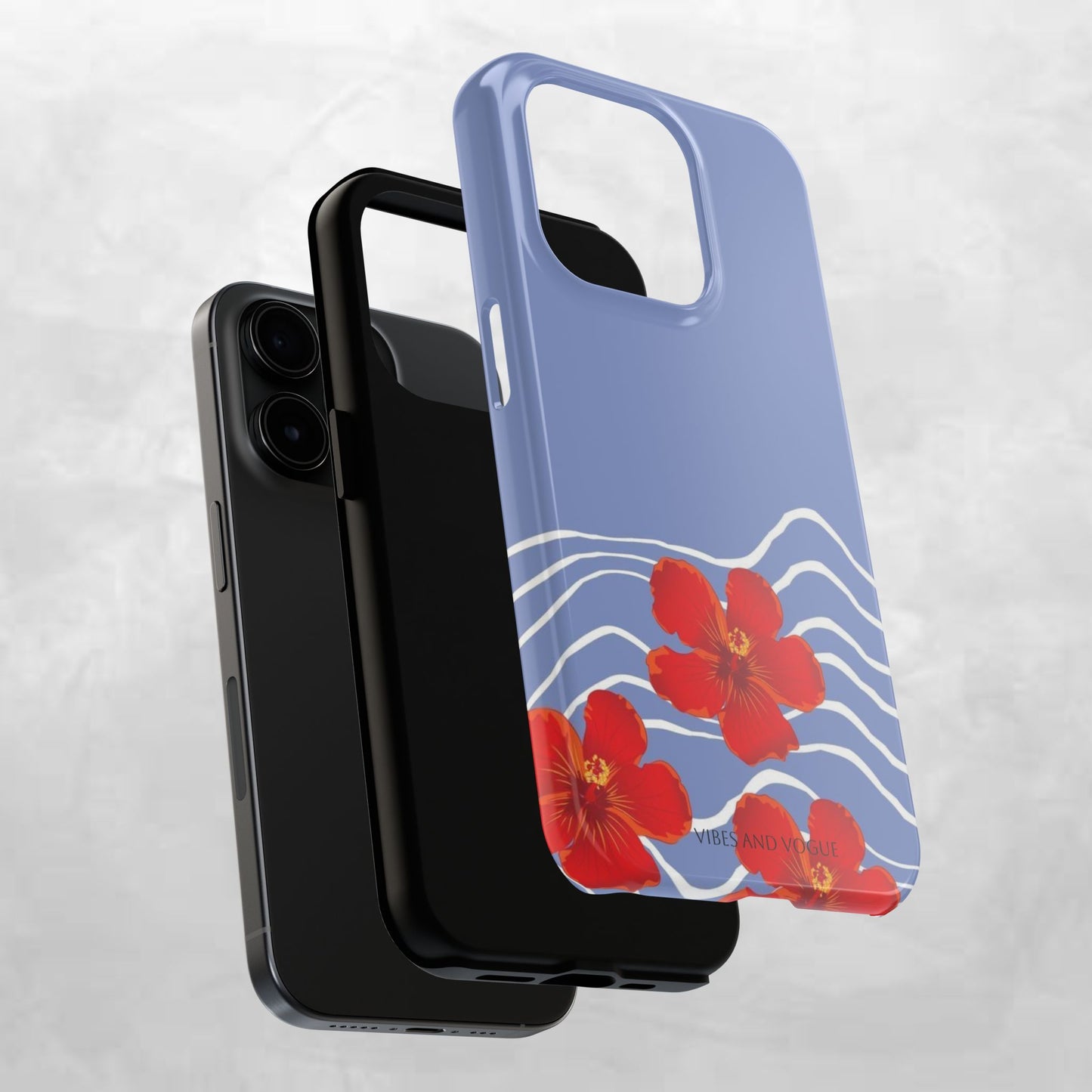 Tough Phone Case — Red Hibiscus Waves (Durable Protective Phone Cover)