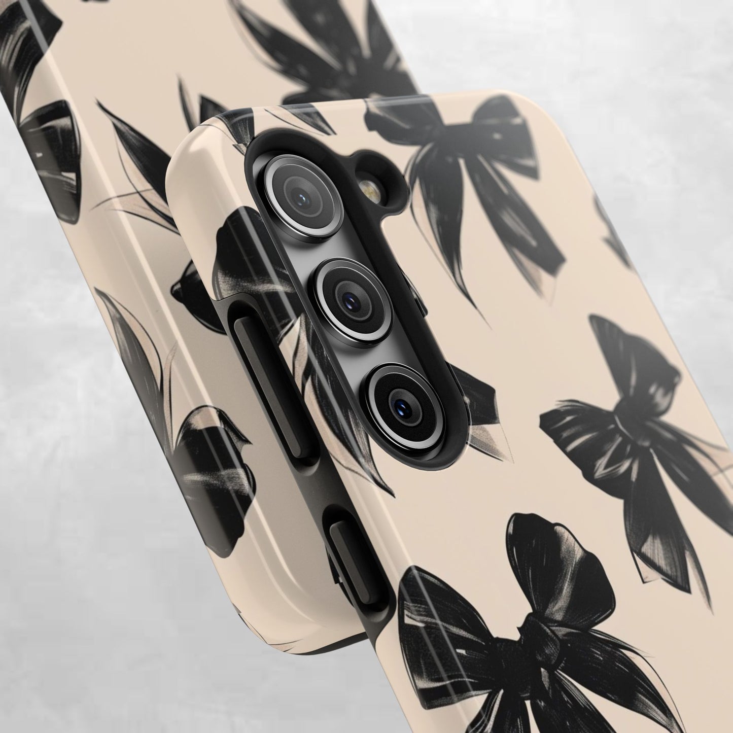 Tough Phone Case — Black Bow Pattern on Nude Background