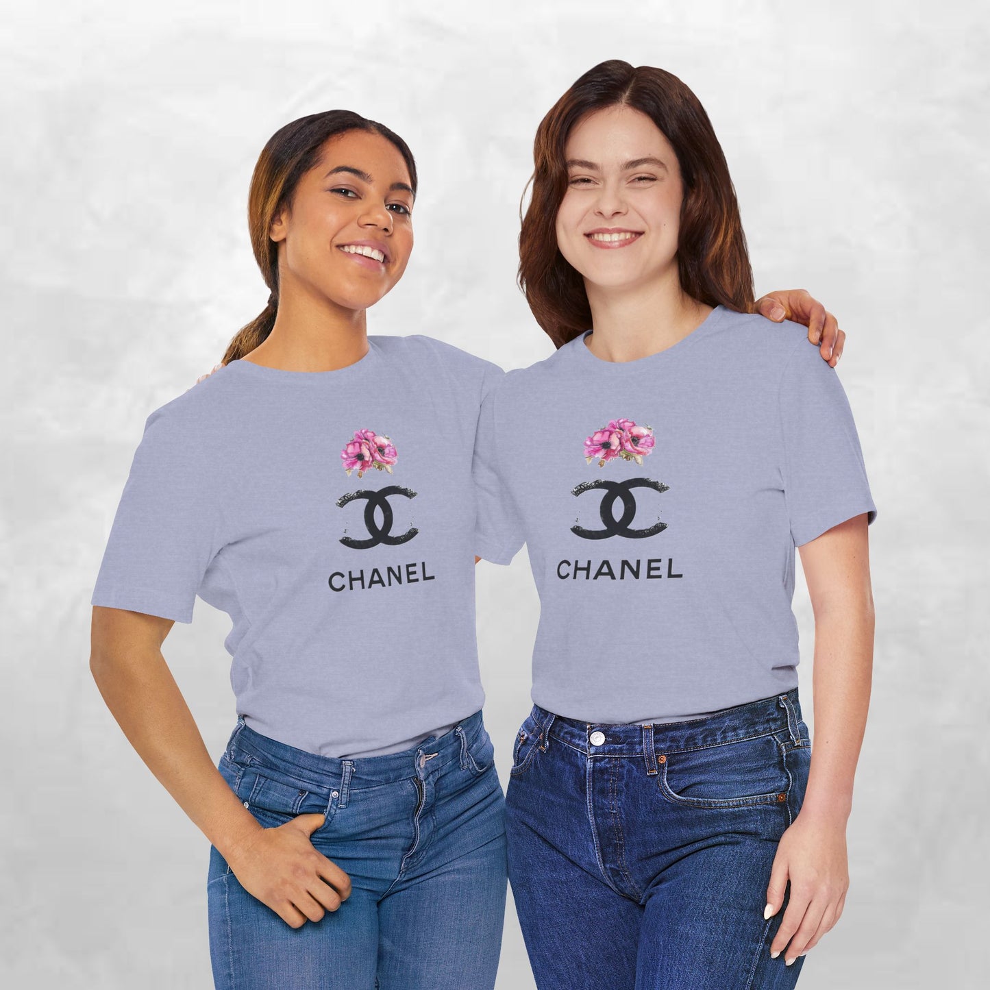 Chic Floral Logo Tee | Stylish Unisex Jersey Short Sleeve T-Shirt, Fashion Tee, Luxury Aesthetic, Gift for Her, Casual Wear, Trendy Apparel