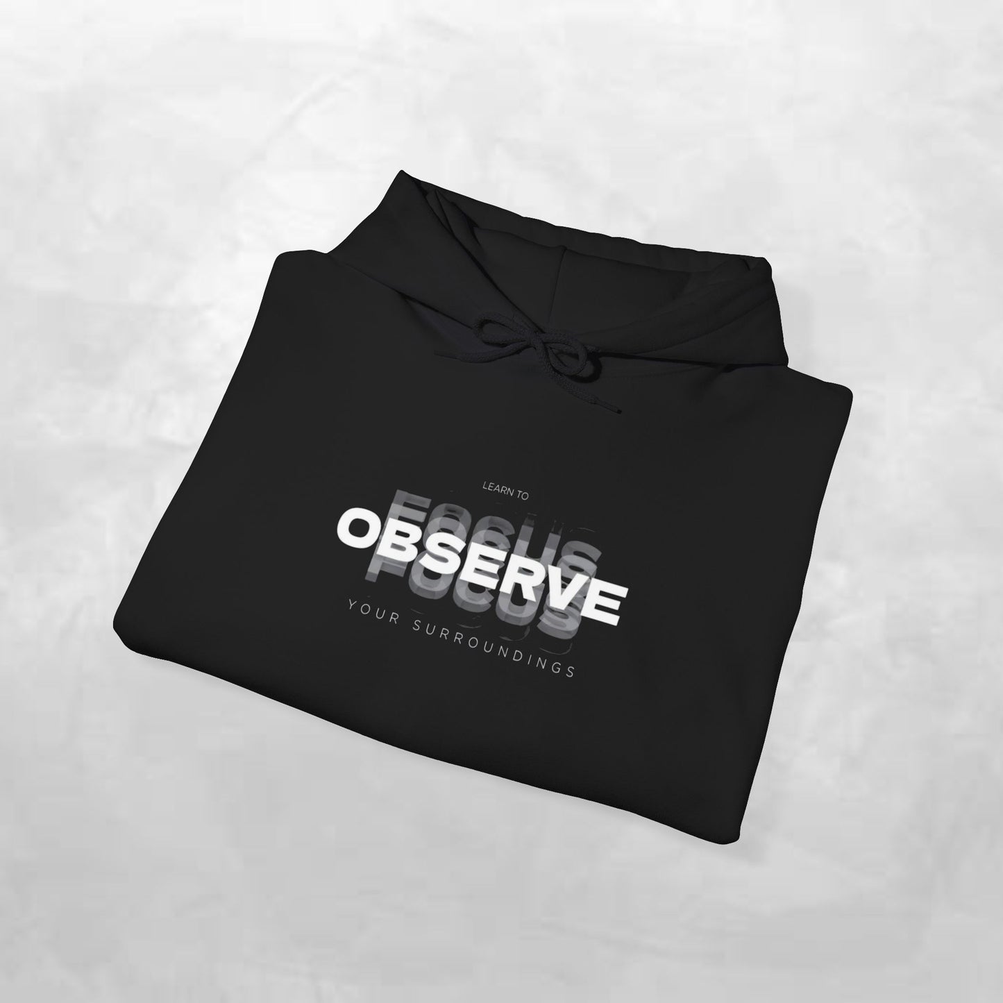 Observe Hoodie — Minimalist Glitch Text Black Pullover