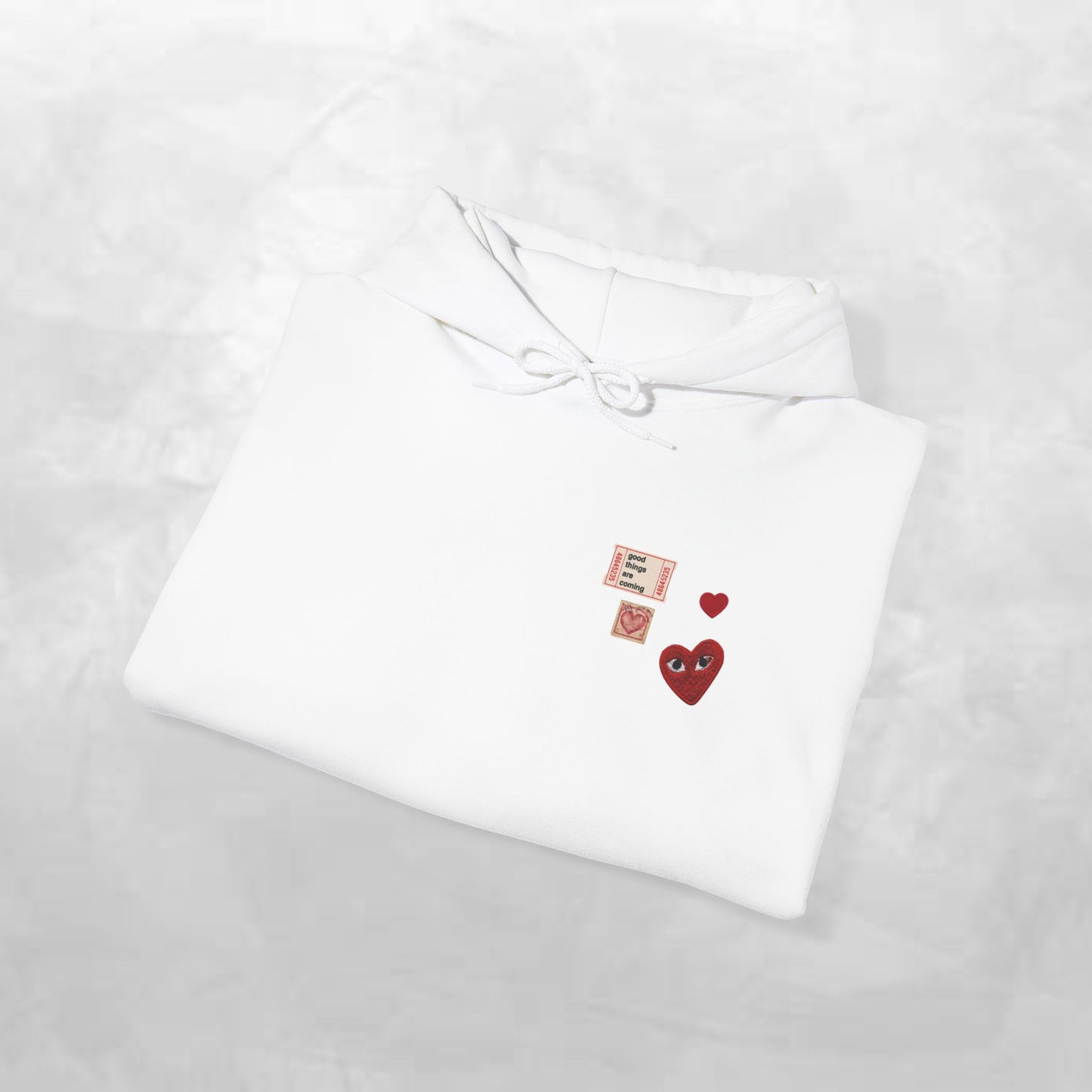 Hoodie — Tiny Vintage Valentine Hearts Chest Print
