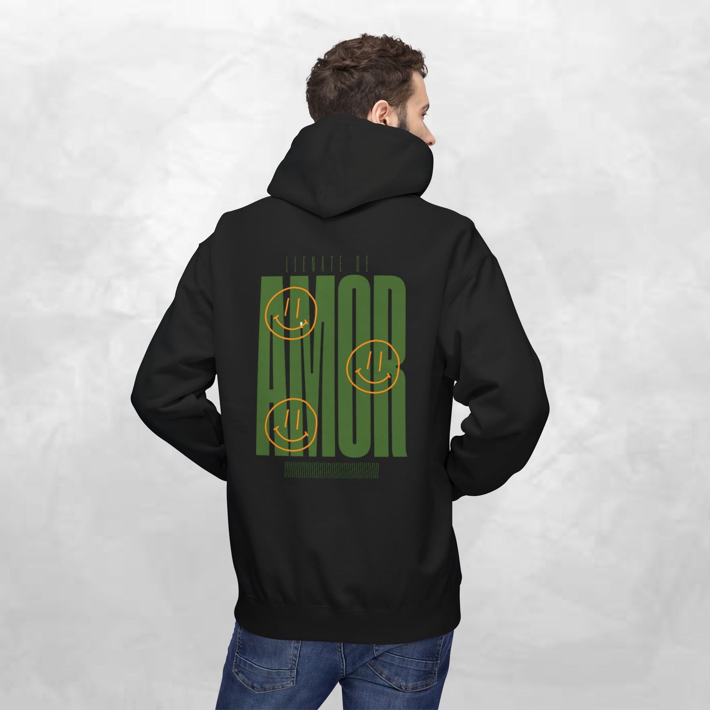 Amor Graphic Hoodie — Green Vintage Script Love Design