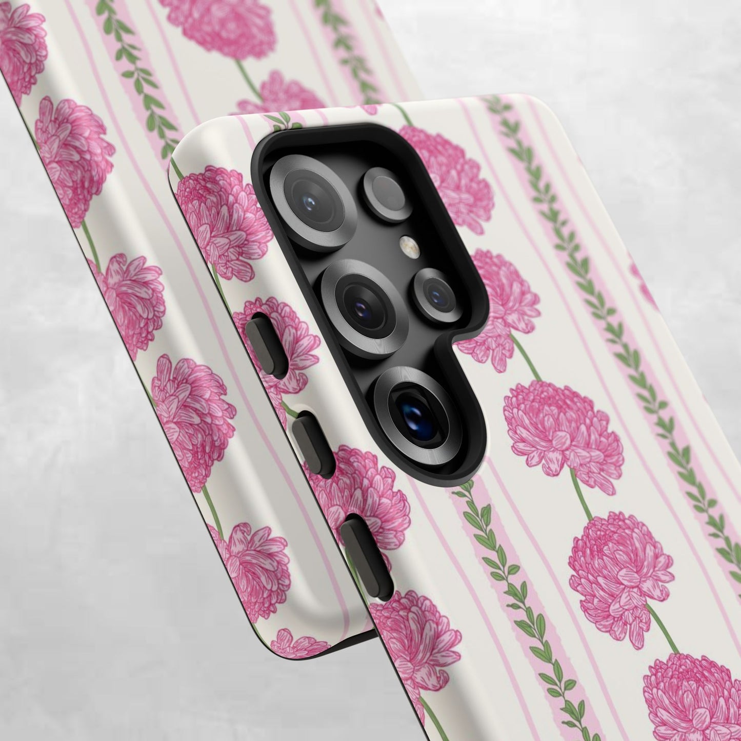 Floral Carnation Phone Case — Pink Vintage Stripe Tough Case