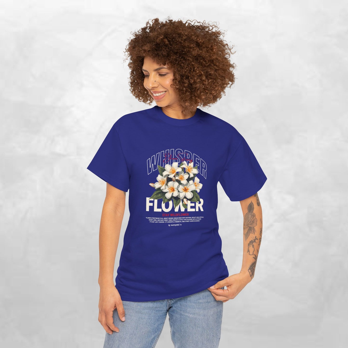 Floral "Whisper Flower" Graphic Tee — Vintage Plumeria Blossom Shirt