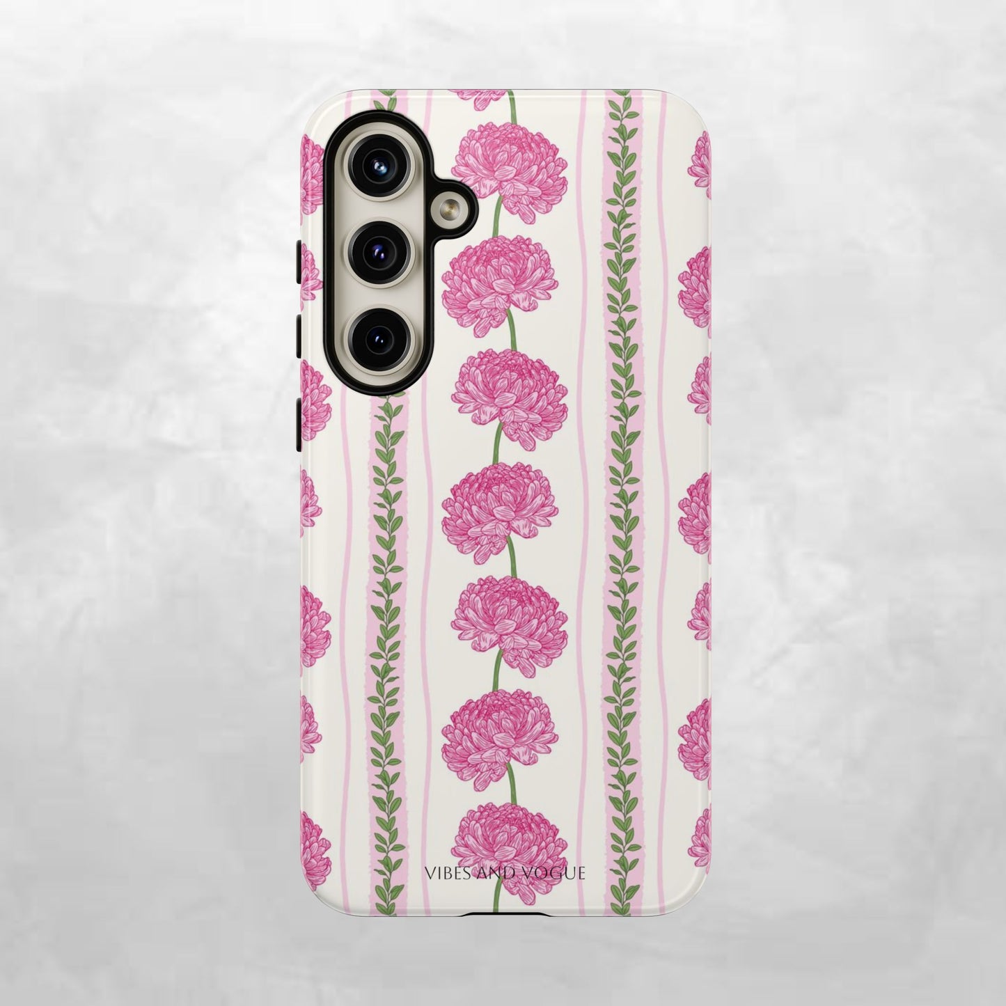 Floral Carnation Phone Case — Pink Vintage Stripe Tough Case