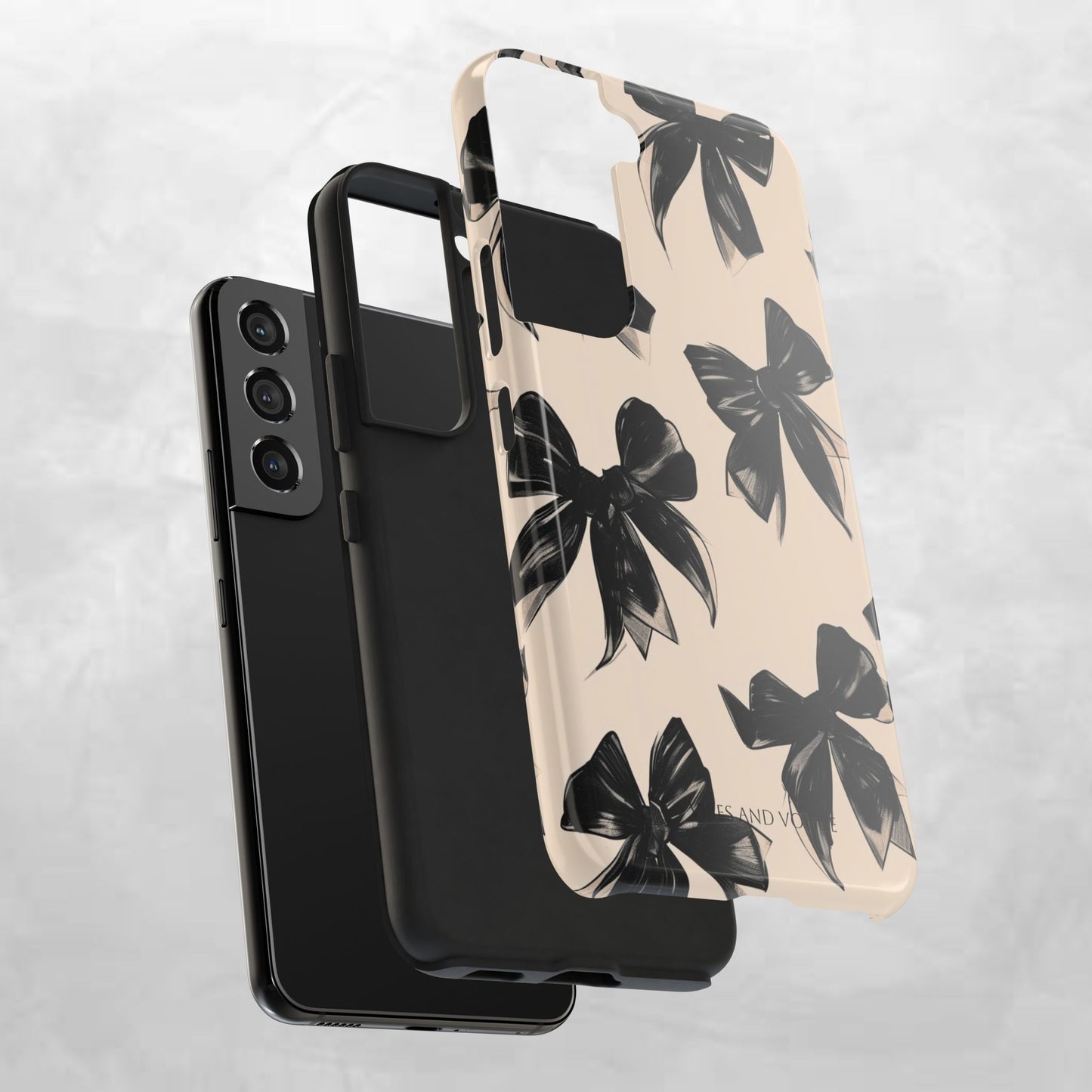 Tough Phone Case — Black Bow Pattern on Nude Background