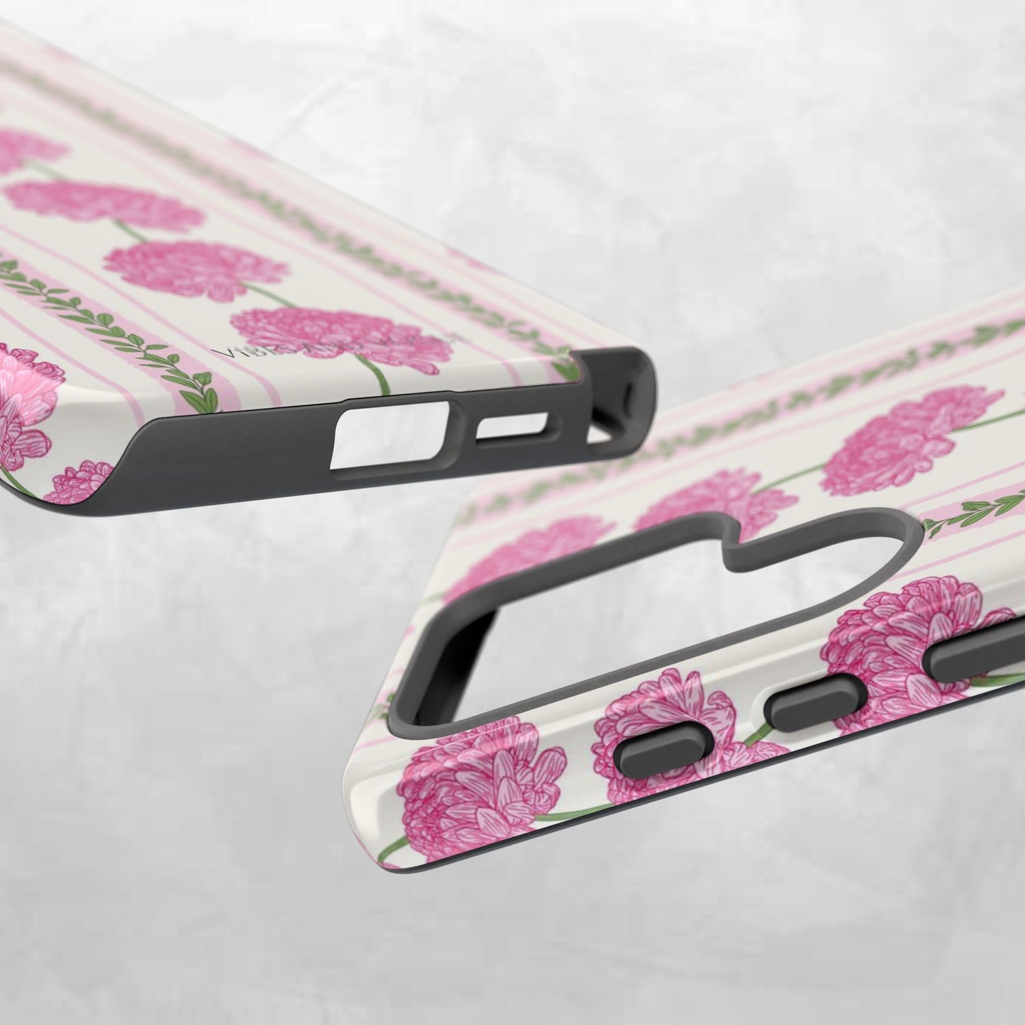 Floral Carnation Phone Case — Pink Vintage Stripe Tough Case