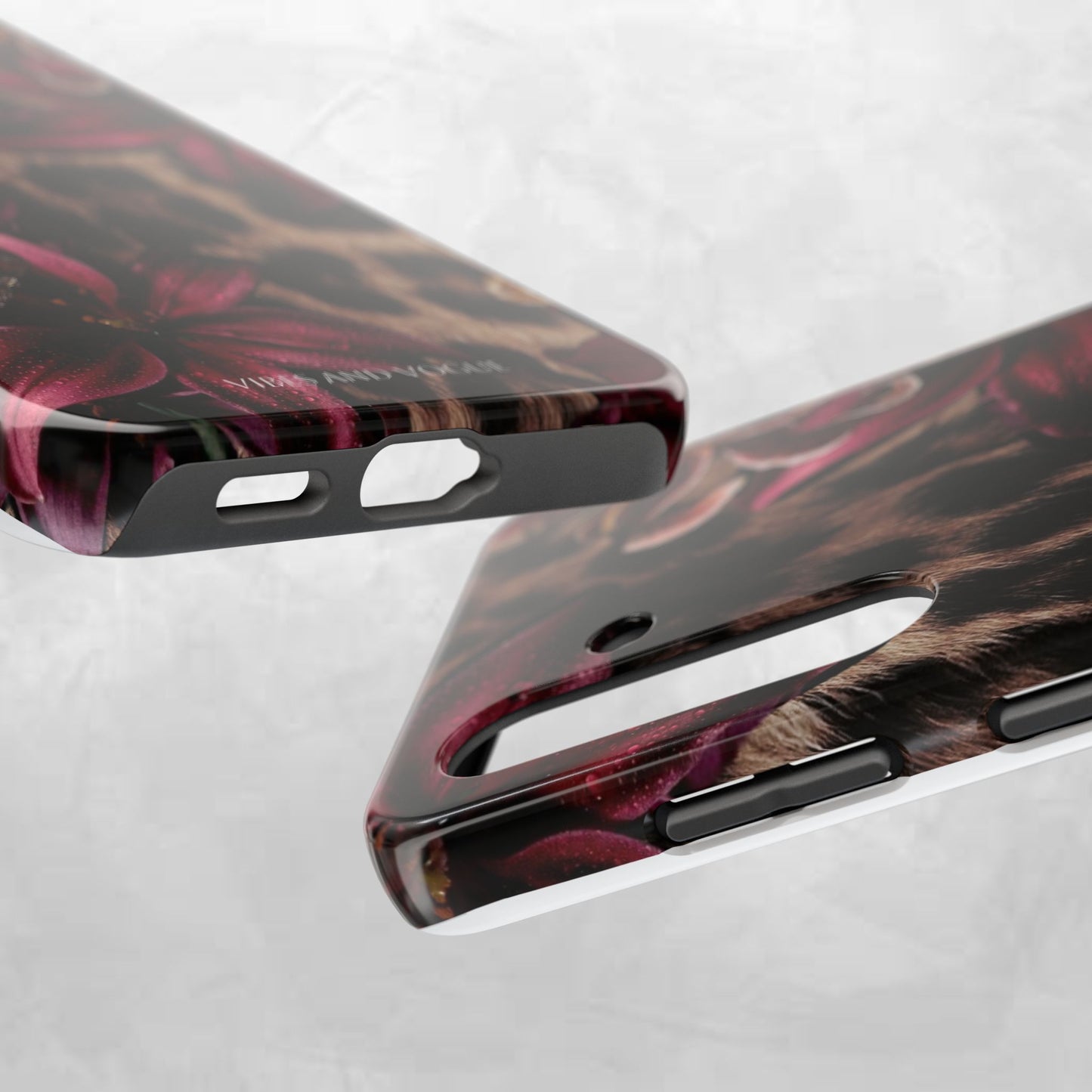 Leopard Bloom Tough Phone Case — Burgundy Floral Protective Cover