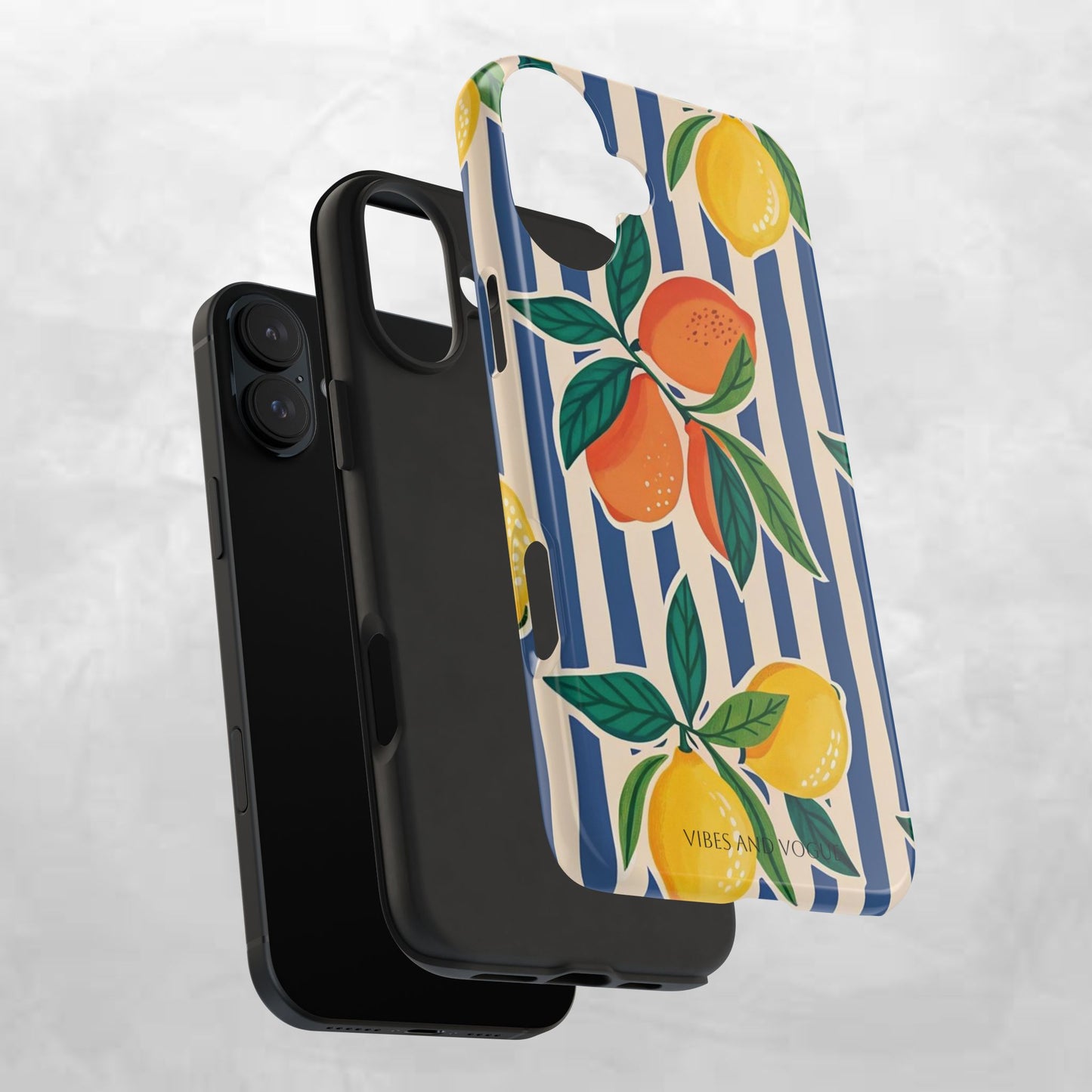 Lemon & Orange Stripe Tough Phone Case — Vibrant Citrus Pattern Protective Cover