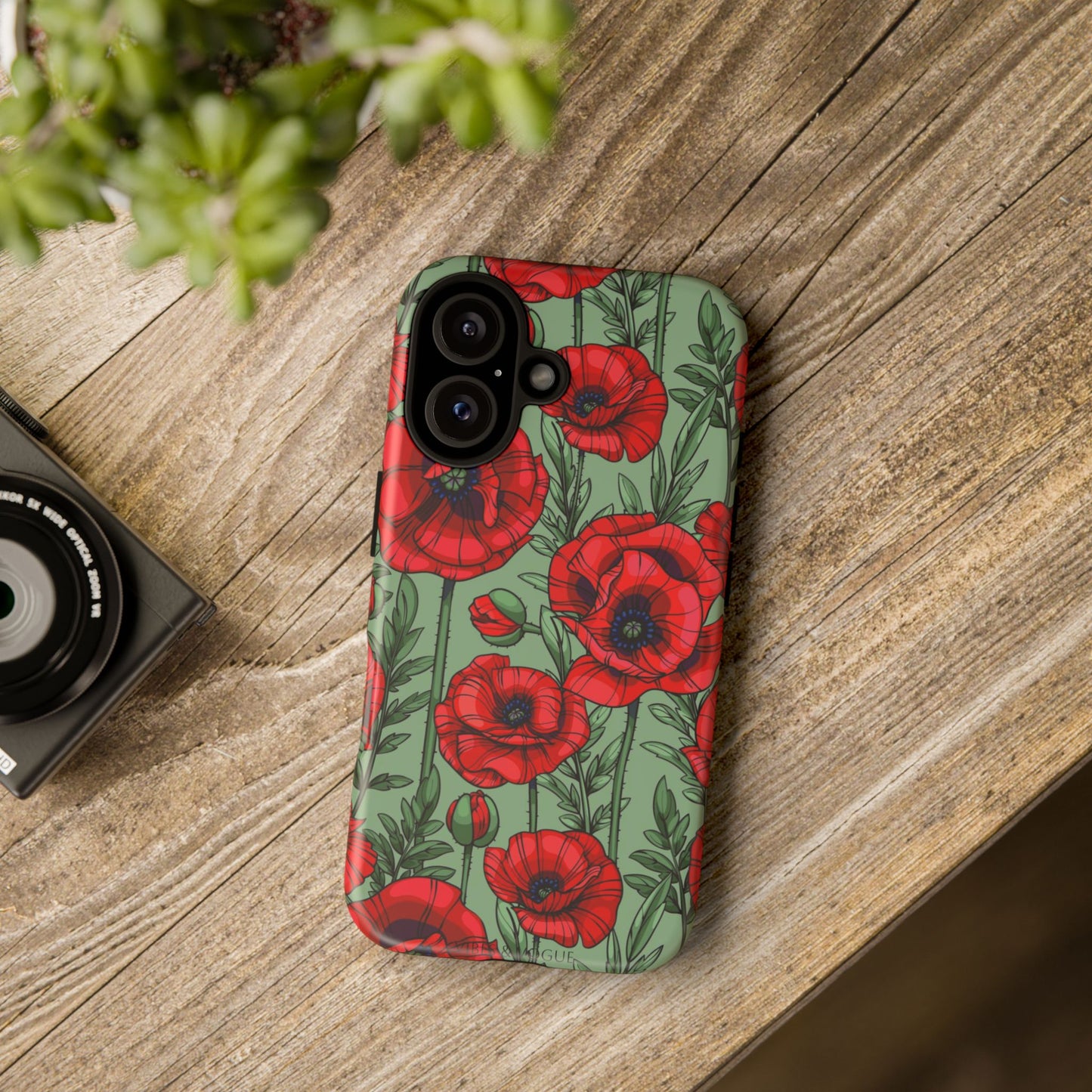Floral Tough Case - Red Poppy Design for iPhone