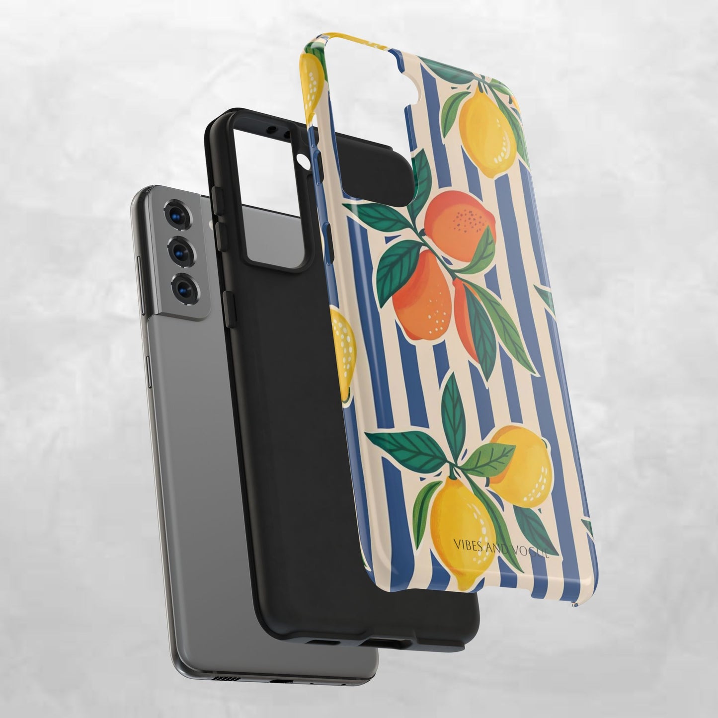 Lemon & Orange Stripe Tough Phone Case — Vibrant Citrus Pattern Protective Cover