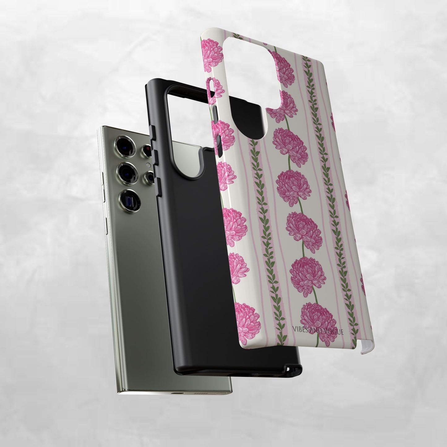 Floral Carnation Phone Case — Pink Vintage Stripe Tough Case