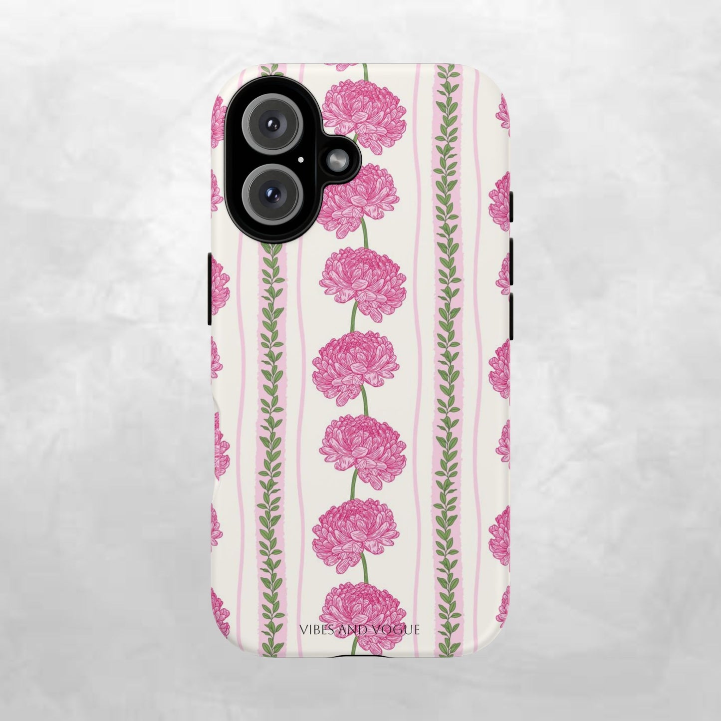 Floral Carnation Phone Case — Pink Vintage Stripe Tough Case