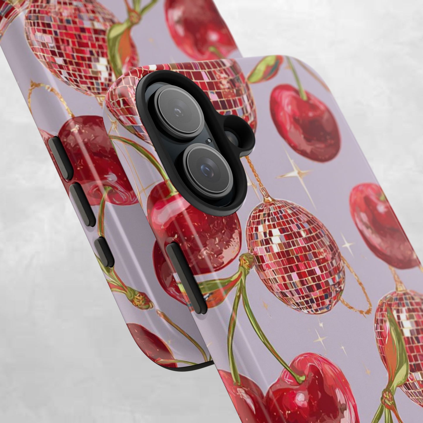 Disco Cherry Tough Phone Case — Retro Sparkle iPhone Protection