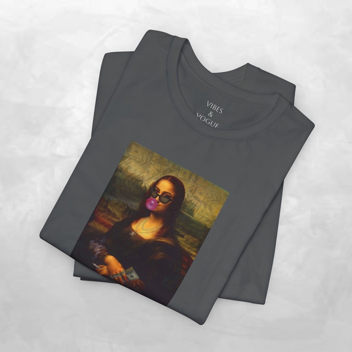 Mona Lisa Fun Tee, Artistic Short Sleeve Tee, Unique Graphic T-Shirt, Trendy Art Shirt, Gift for Art Lovers
