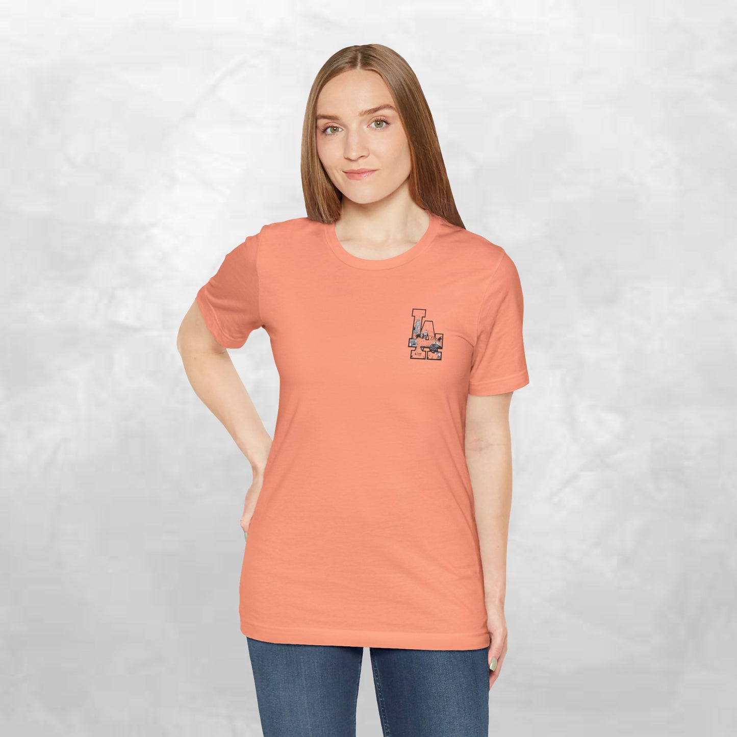 Minimalist Cityscape Pocket Tee — Small Black Line Art Chest Print