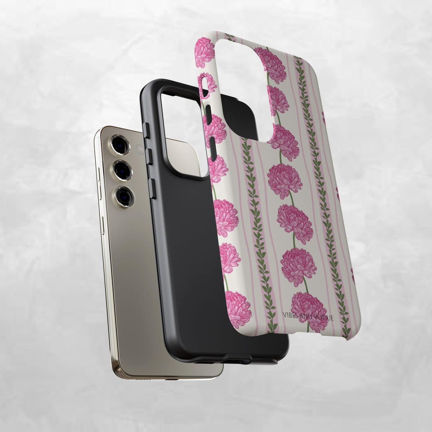 Floral Carnation Phone Case — Pink Vintage Stripe Tough Case