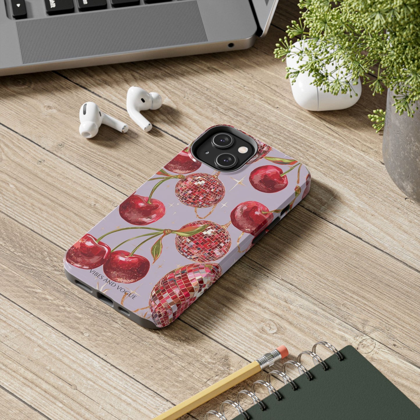 Disco Cherry Tough Phone Case — Retro Sparkle iPhone Protection