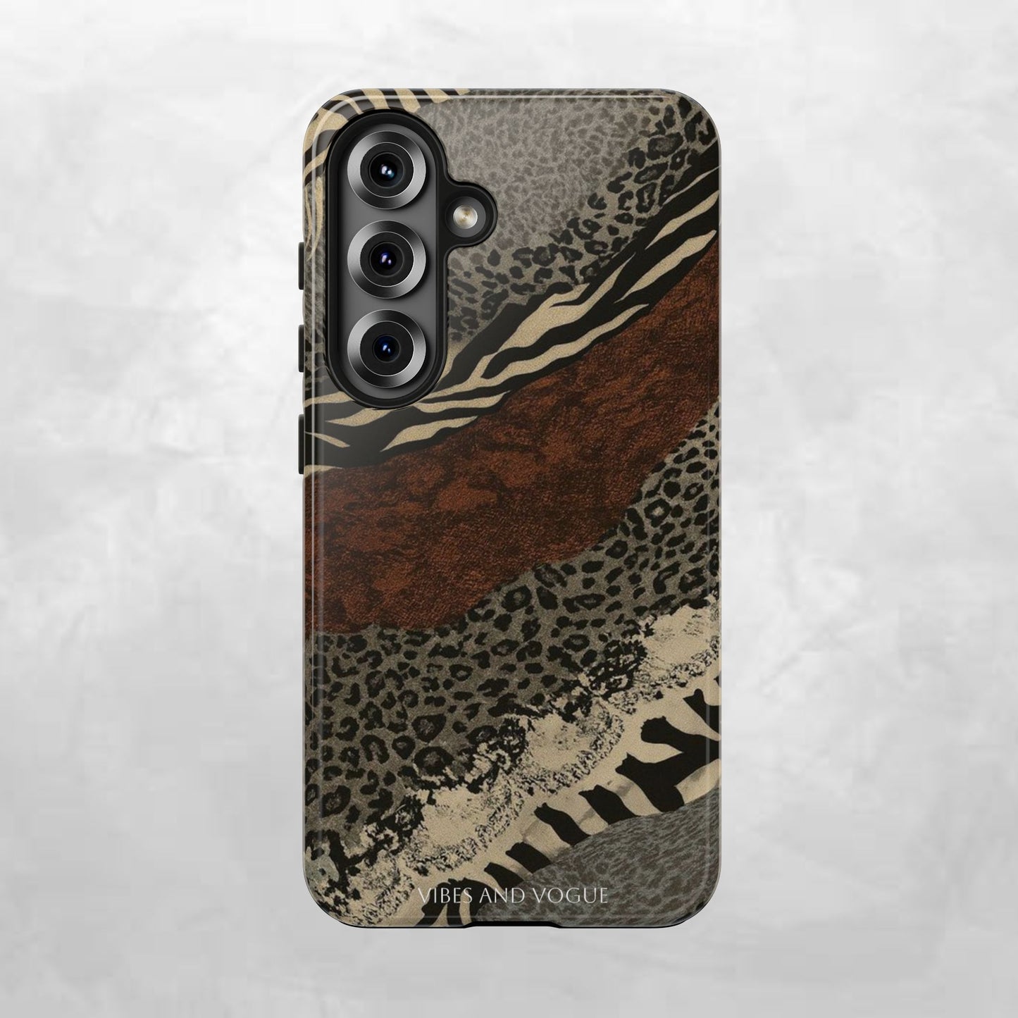 Safari Patchwork Tough Phone Case — Brown Leopard & Zebra Animal Print