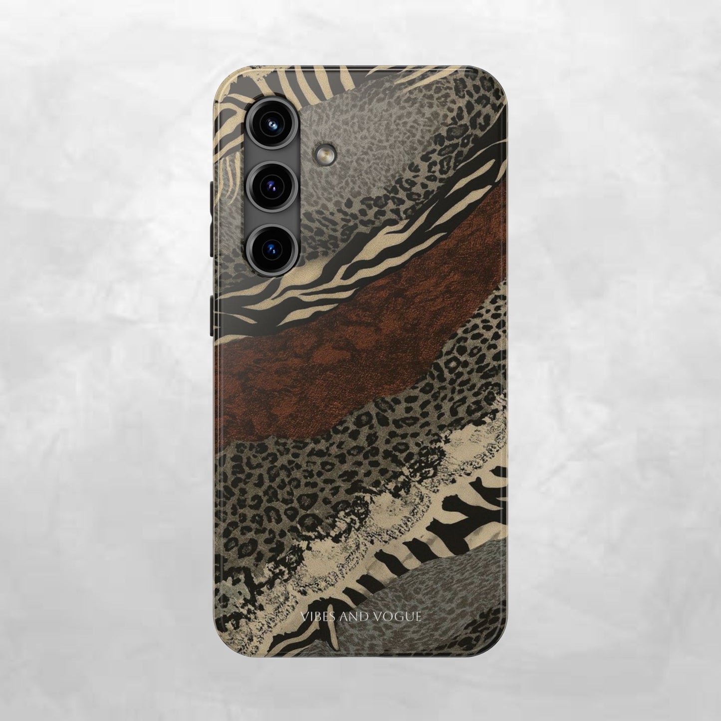 Safari Patchwork Tough Phone Case — Brown Leopard & Zebra Animal Print