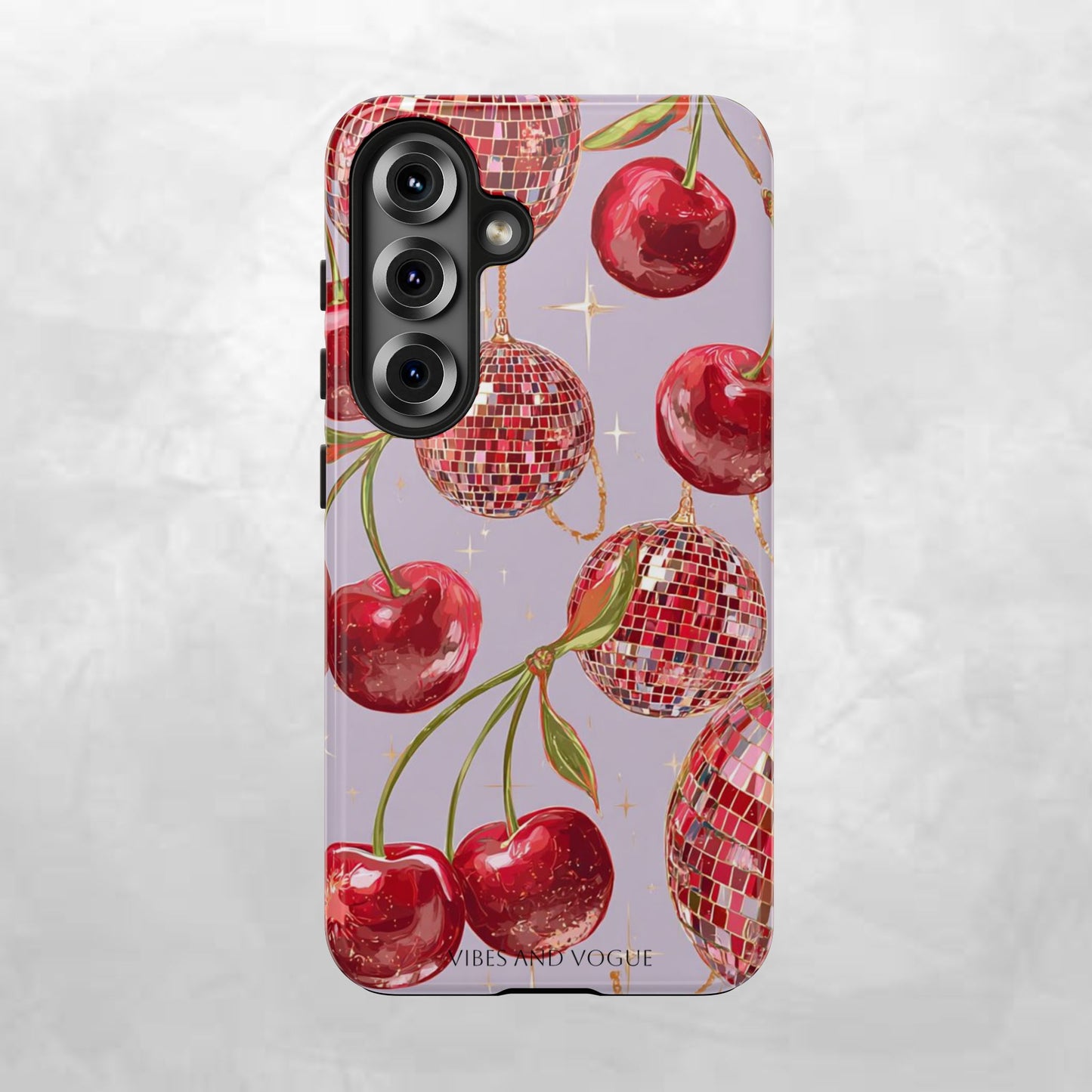 Disco Cherry Tough Phone Case — Retro Sparkle iPhone Protection