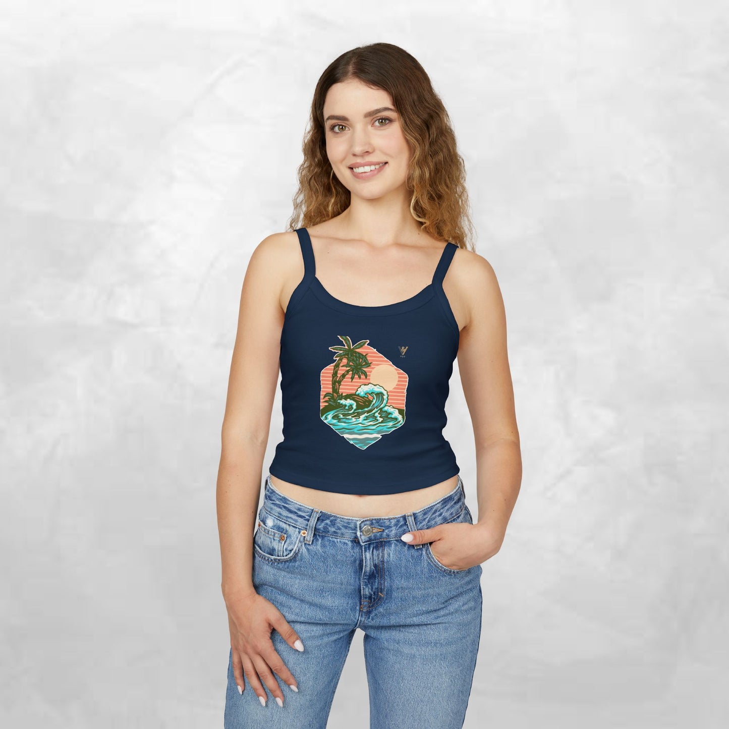 Tropical Waves Spaghetti Strap Tank Top - Beach Vibes Summer Apparel